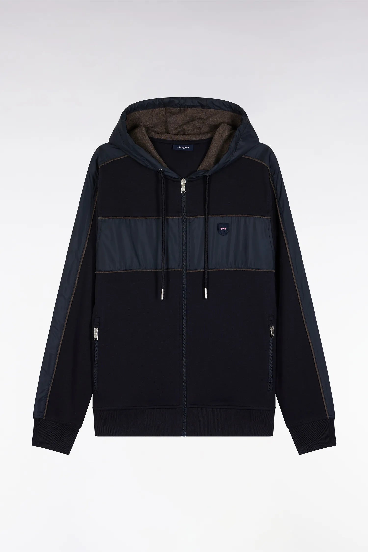 Eden Park_Multi-Color_Zip-Up Hooded Sweatshirt in Navy and Beige Fleece and Nylon_H25MAISW0038_BLF_02