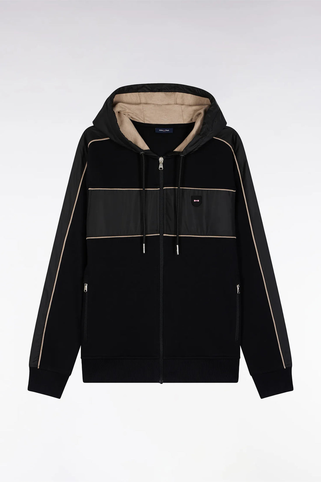 Eden Park_Multi-Color_Black and Beige Fleece and Nylon Zip-Up Hooded Sweatshirt_H25MAISW0038_NO_02