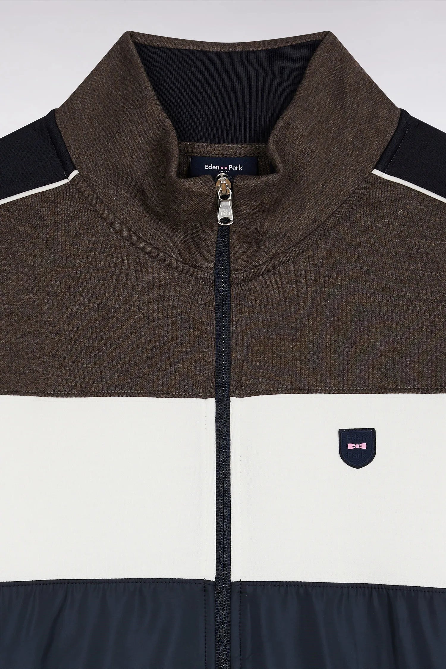 Eden Park_0_Two-Material Zip-Up Sweatshirt in Brown Quilted Nylon_H25MAISW0045_MAM20_06
