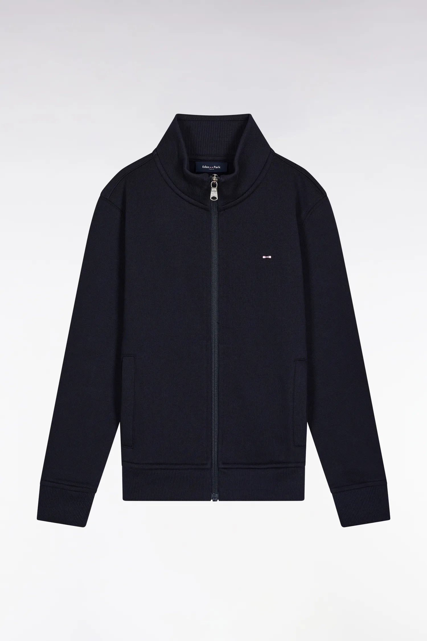 Eden Park_0_Zip-Up Sweatshirt with High Collar in Navy Cotton Fleece_H25MAISW0063_BLF_01