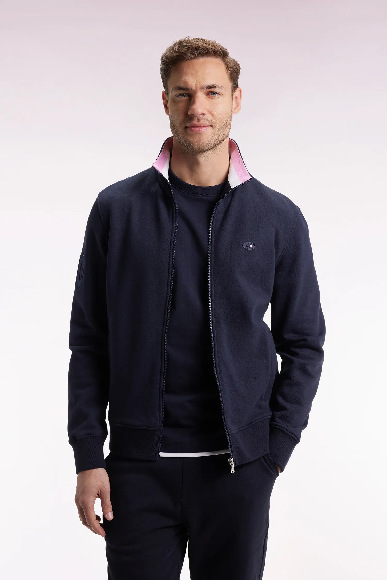 Eden Park_0_Zipped Sweatshirt in Navy Cotton Embroidery 10 Straight Cut_H25MAISW0068_BLF_01
