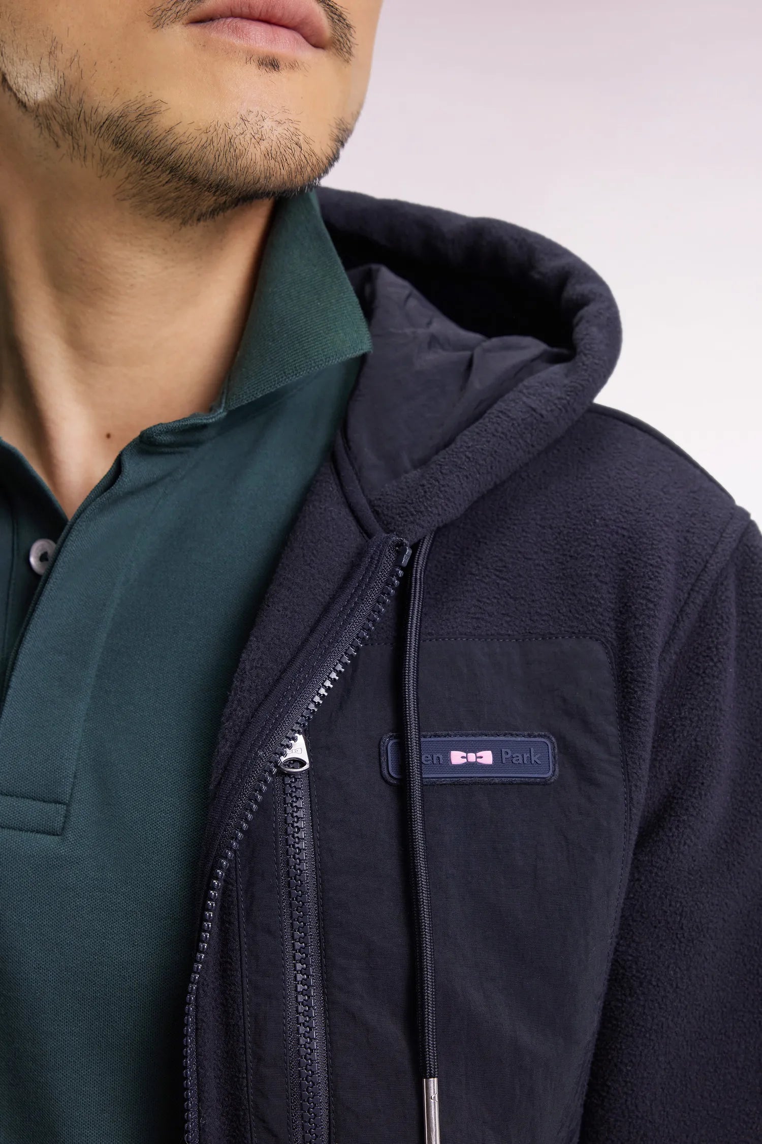 Eden Park_0_Zip-Up Hooded Sweatshirt in Navy Double Material Straight Cut_H25MAISW0071_BLF_03