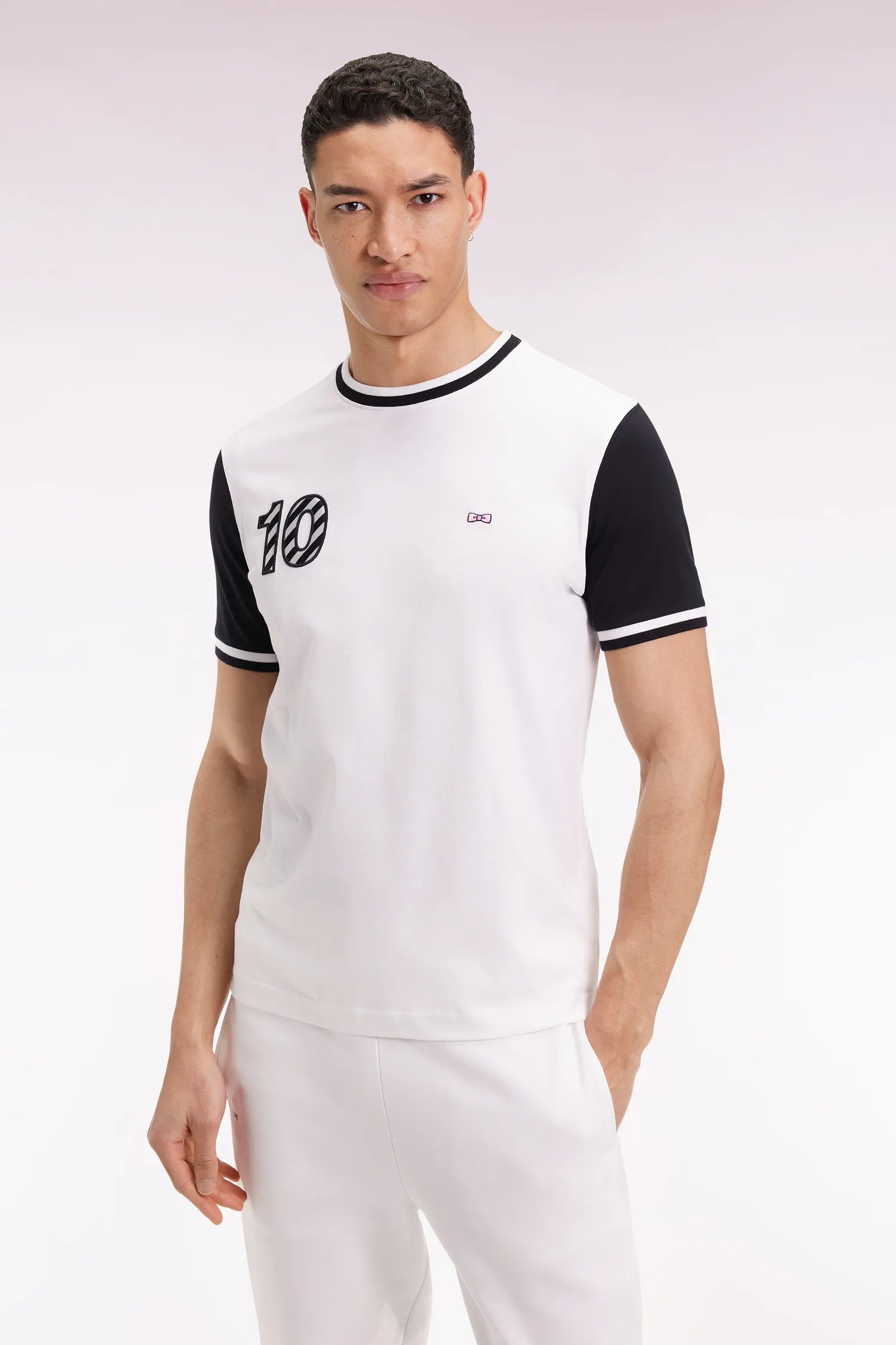 Eden Park_0_Two-Tone Short-Sleeved T-Shirt in White Cotton Embroidery 10_H25MAITC0027_ECC_01