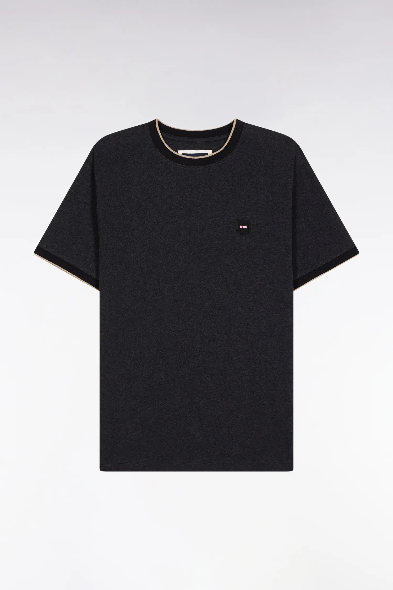 Eden Park_0_Short-Sleeved T-Shirt in Charcoal Grey Stretch Cotton with a Slim Fit_H25MAITC0029_GRF11_02