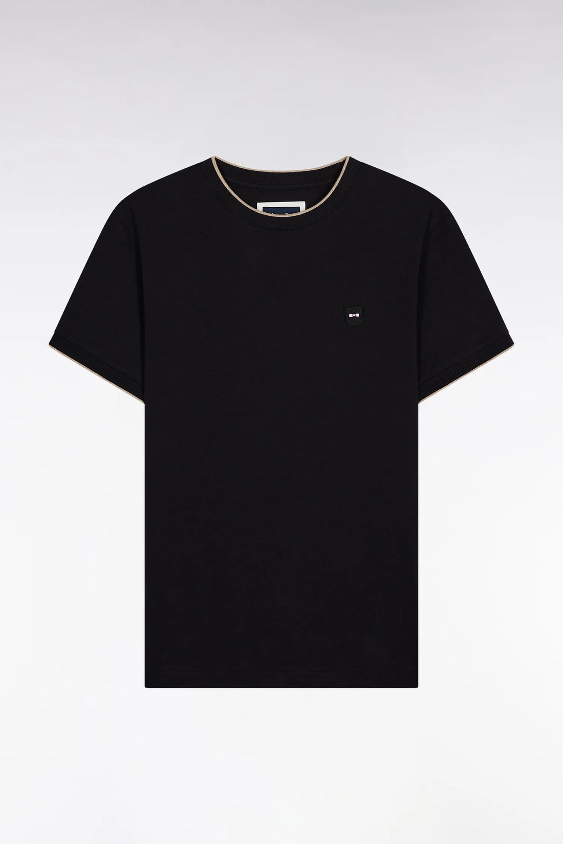 Eden Park_0_Short-Sleeved Black Stretch Cotton T-Shirt with Slim Fit_H25MAITC0029_NO_02