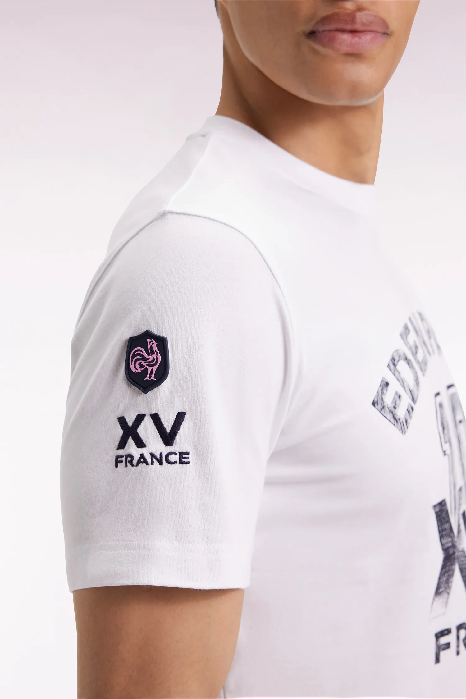 Eden Park_0_White Short-Sleeved T-Shirt with Xv De France Screen Print_H25MAITC0052_BC_03