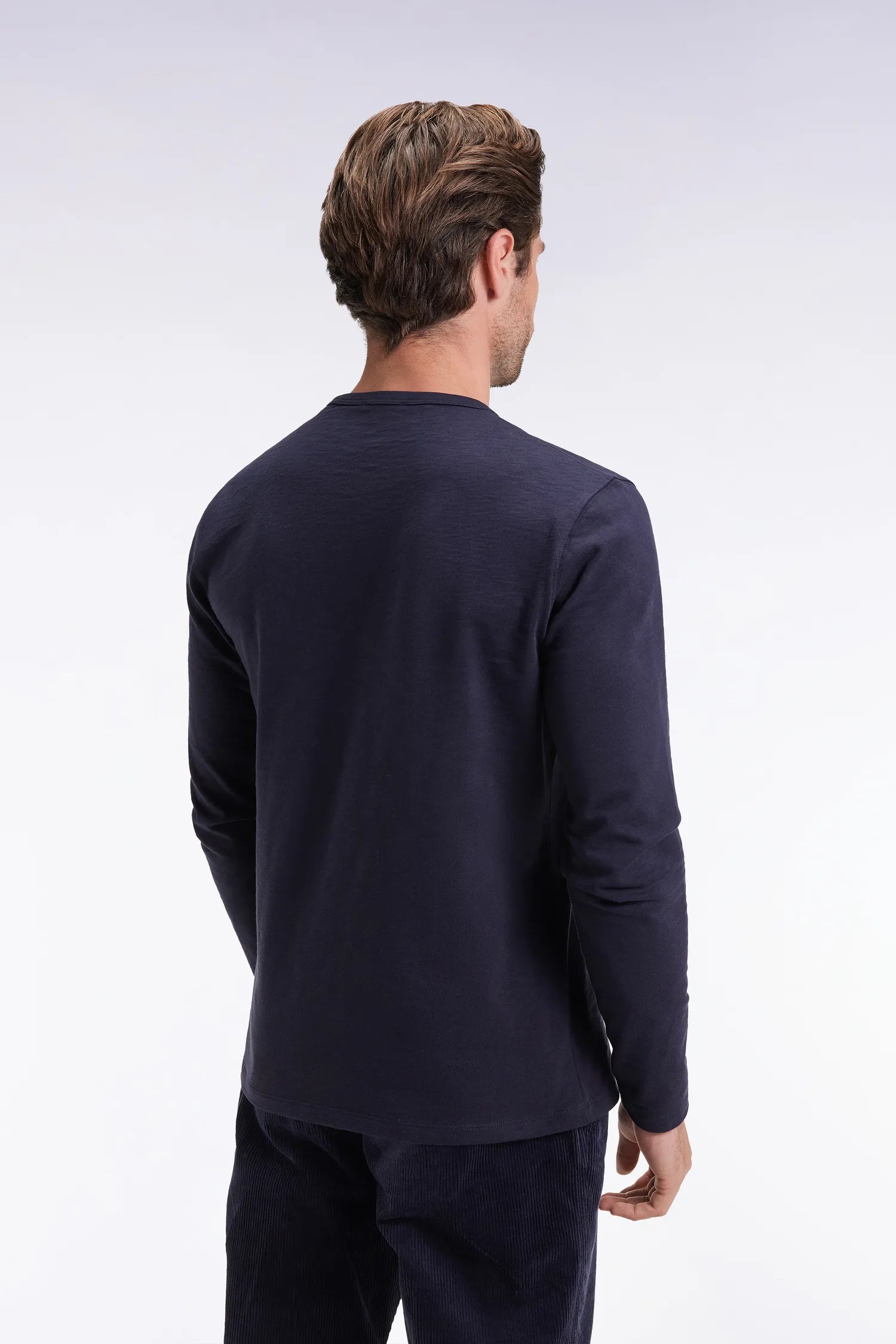 Eden Park_Blue_Navy Slub Cotton Long-Sleeved T-Shirt_H25MAITL0006_BLF_04