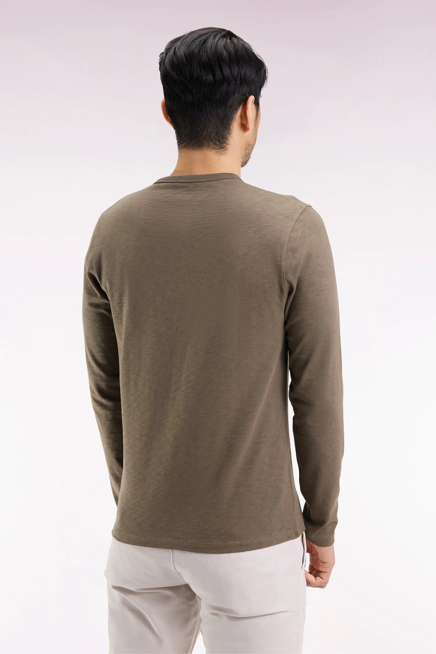 Eden Park_Green_Khaki Slub Cotton Long Sleeve T-Shirt_H25MAITL0006_KAF7_04