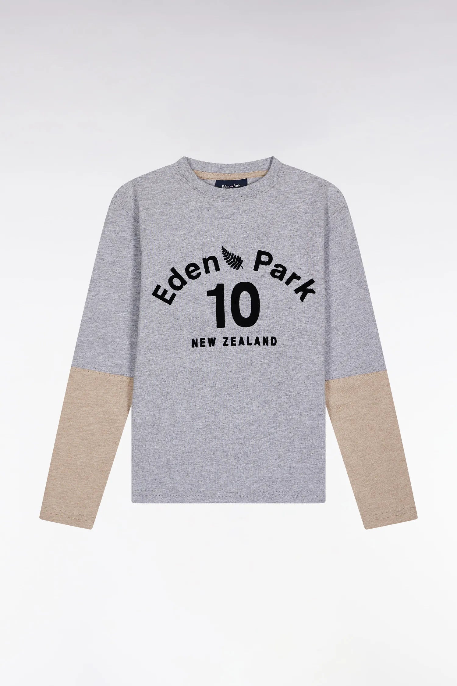 Eden Park_Multi-Color_Two-Tone Grey and Beige Cotton Long-Sleeved T-Shirt with a Straight Cut_H25MAITL0025_GRM24_01