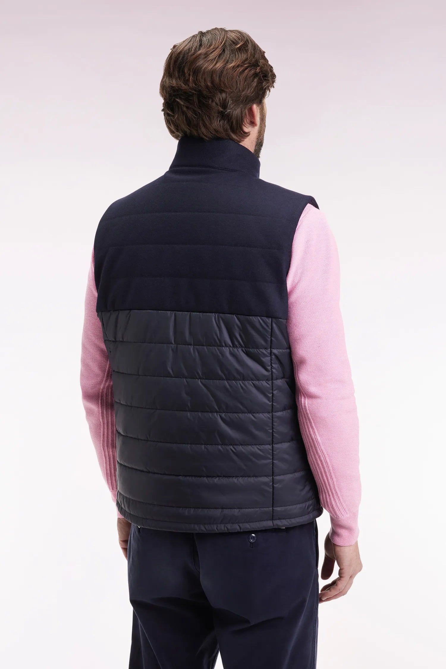 Eden Park_0_Sleeveless Double-Material Down Jacket in Nylon and Navy Flannel_H25PAMDS0004_BLF_05