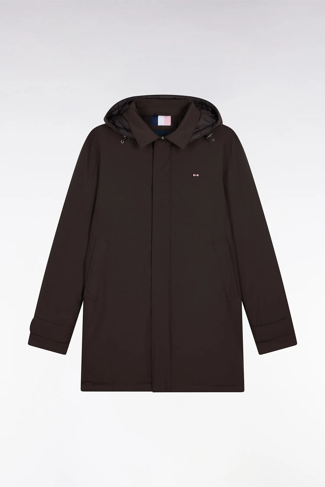 Eden Park_Brown_Long Brown Nylon Raincoat with Removable Hood_H25PAMIM0001_MAF1_02