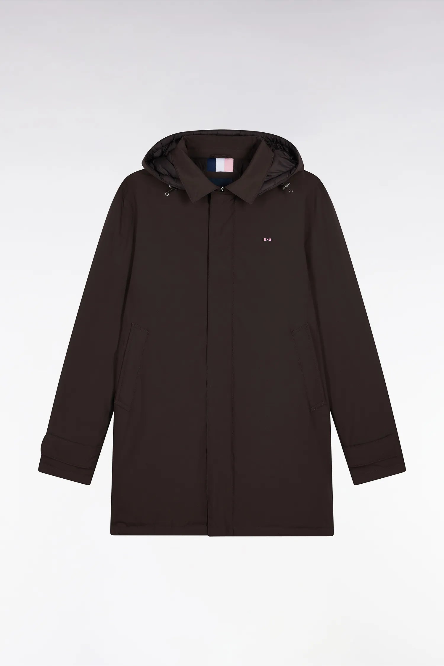 Eden Park_Brown_Long Brown Nylon Raincoat with Removable Hood_H25PAMIM0001_MAF1_02