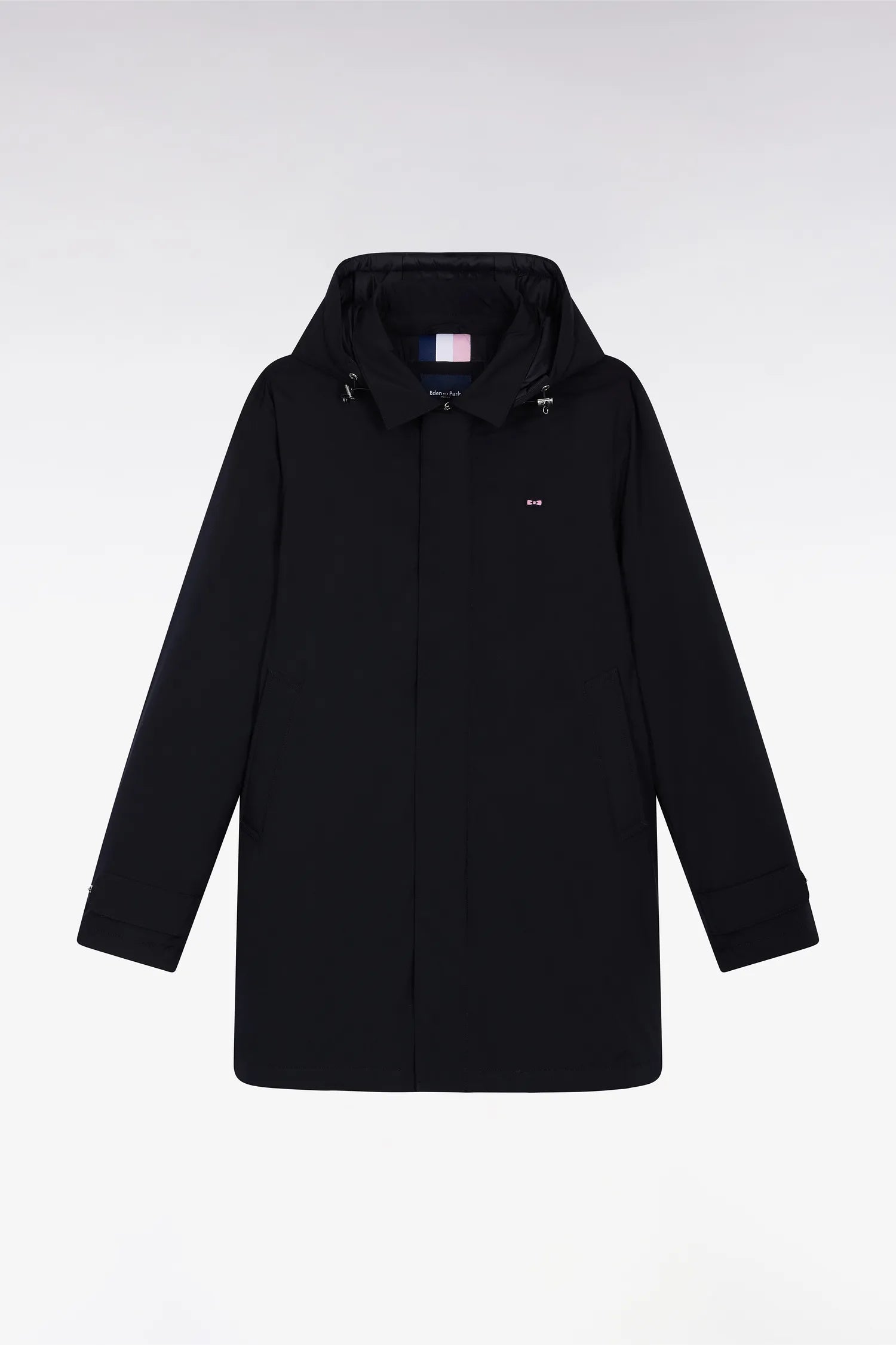 Eden Park_Black_Long Black Nylon Raincoat with Removable Hood_H25PAMIM0001_NO_02