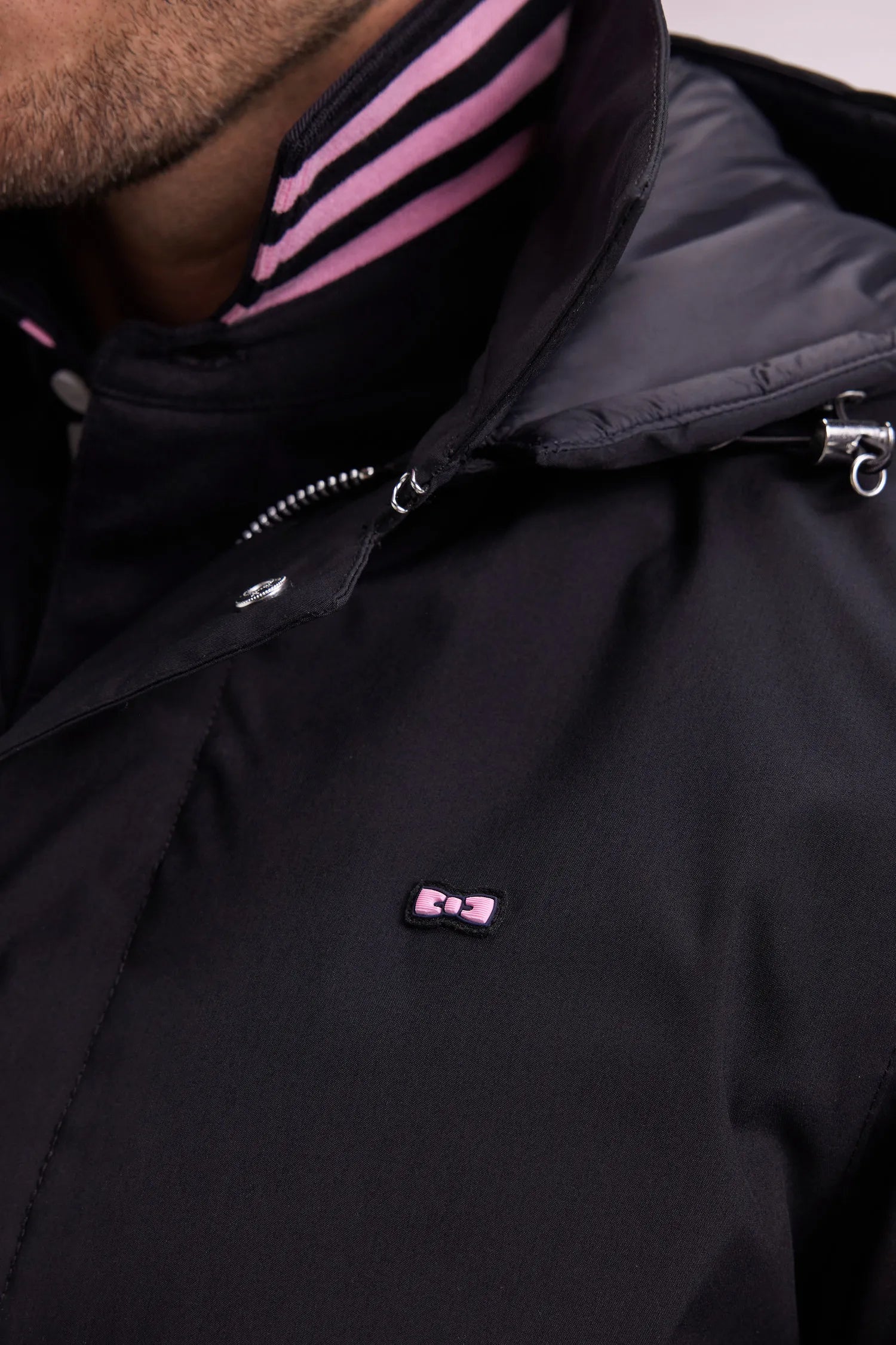 Eden Park_Black_Long Black Nylon Raincoat with Removable Hood_H25PAMIM0001_NO_03