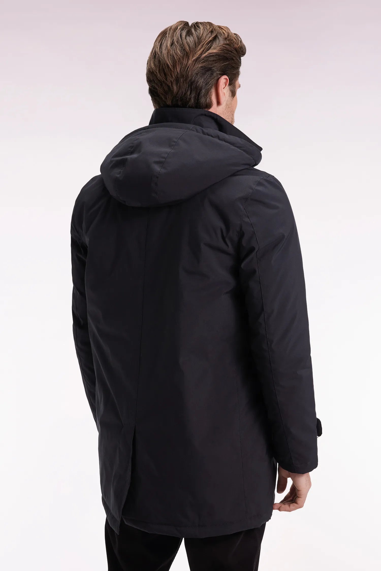 Eden Park_Black_Long Black Nylon Raincoat with Removable Hood_H25PAMIM0001_NO_05