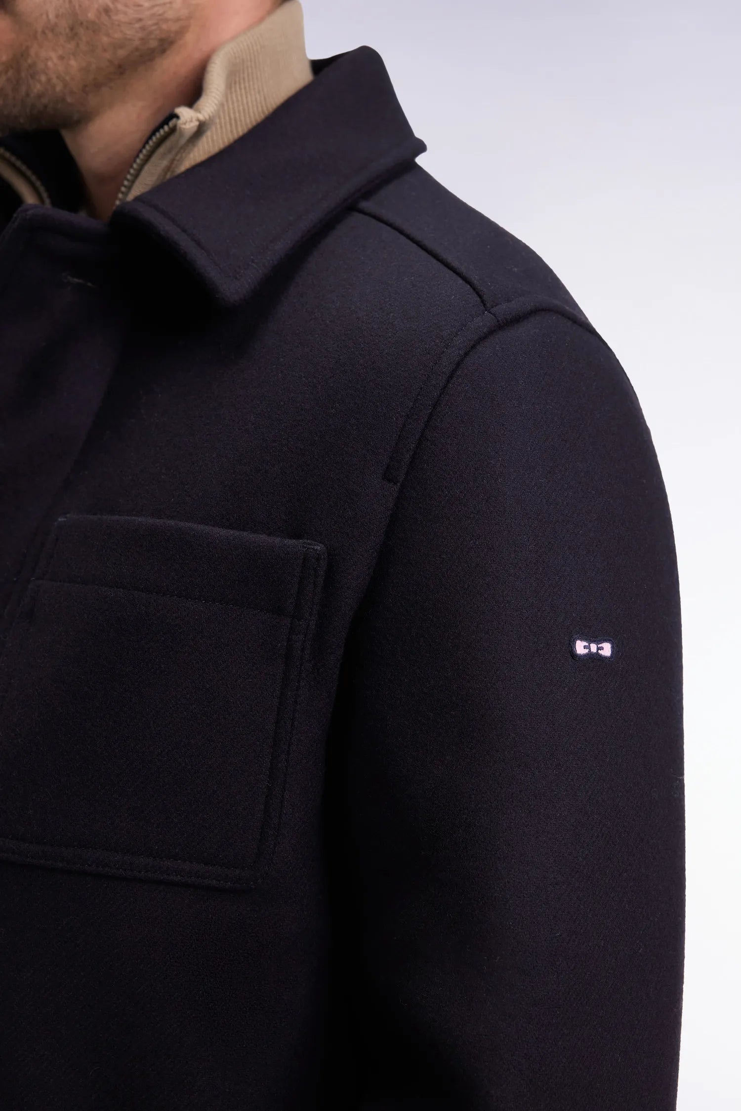 Eden Park_0_Zipped Navy Wool Twill Overshirt with Patch Pockets_H25PAMSU0010_BLF23_03