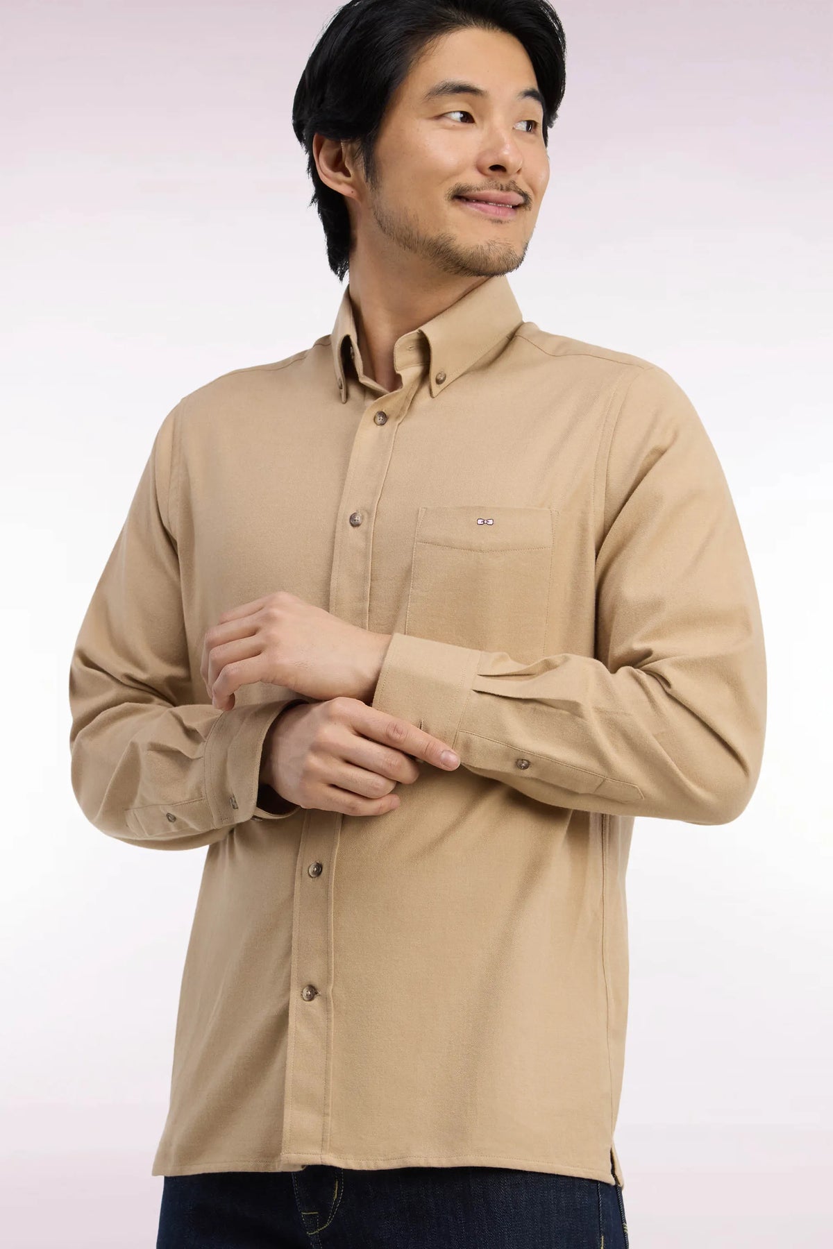 Eden Park Men Plain Caramel Cotton Shirt with a Straight Cut SKU: H26CHECL0051_BEM15 Image 03
