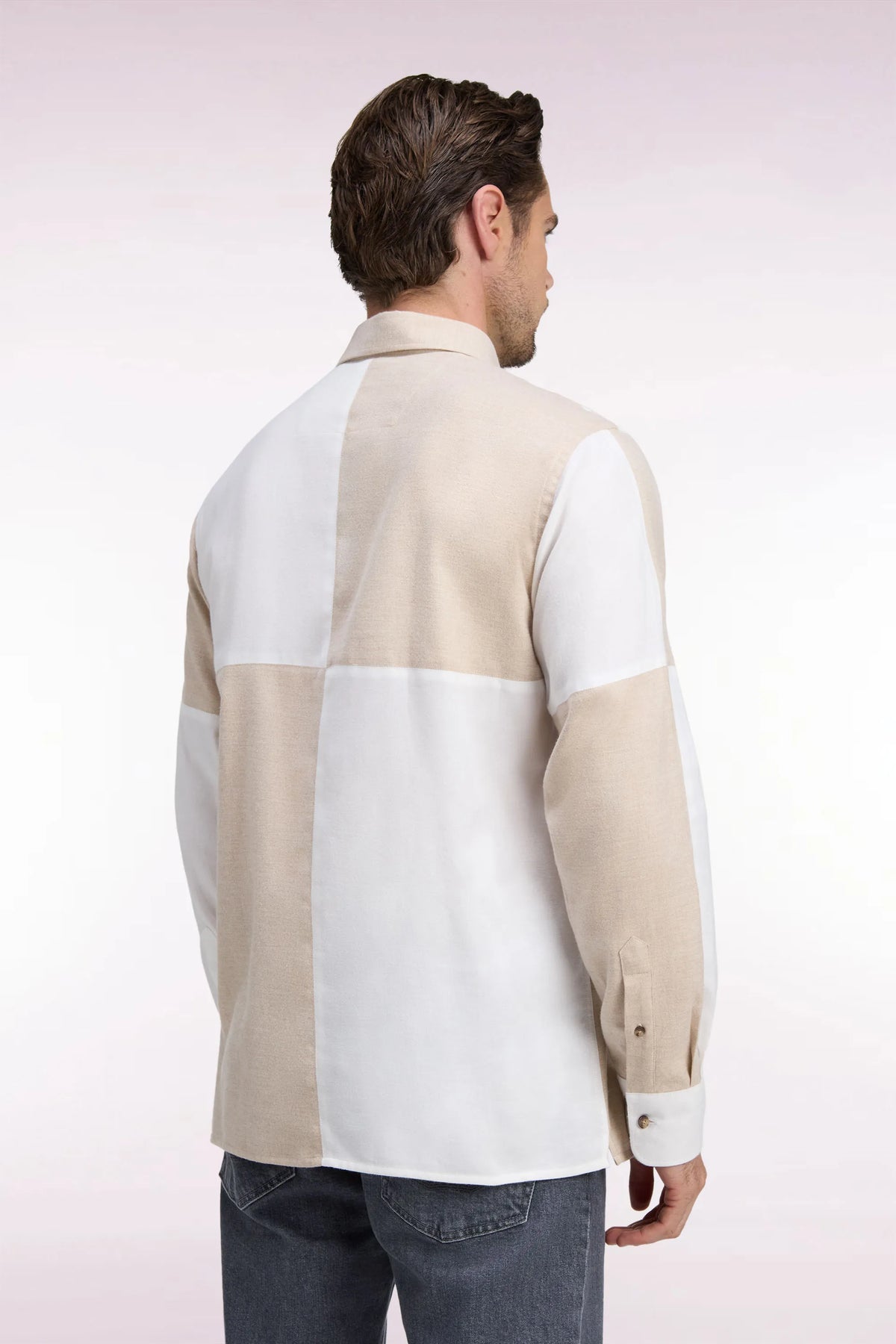 Eden Park 0 Men Beige and Ecru Cotton Shirt with a Straight Cut SKU: H26CHECL0090_ECC Image 04