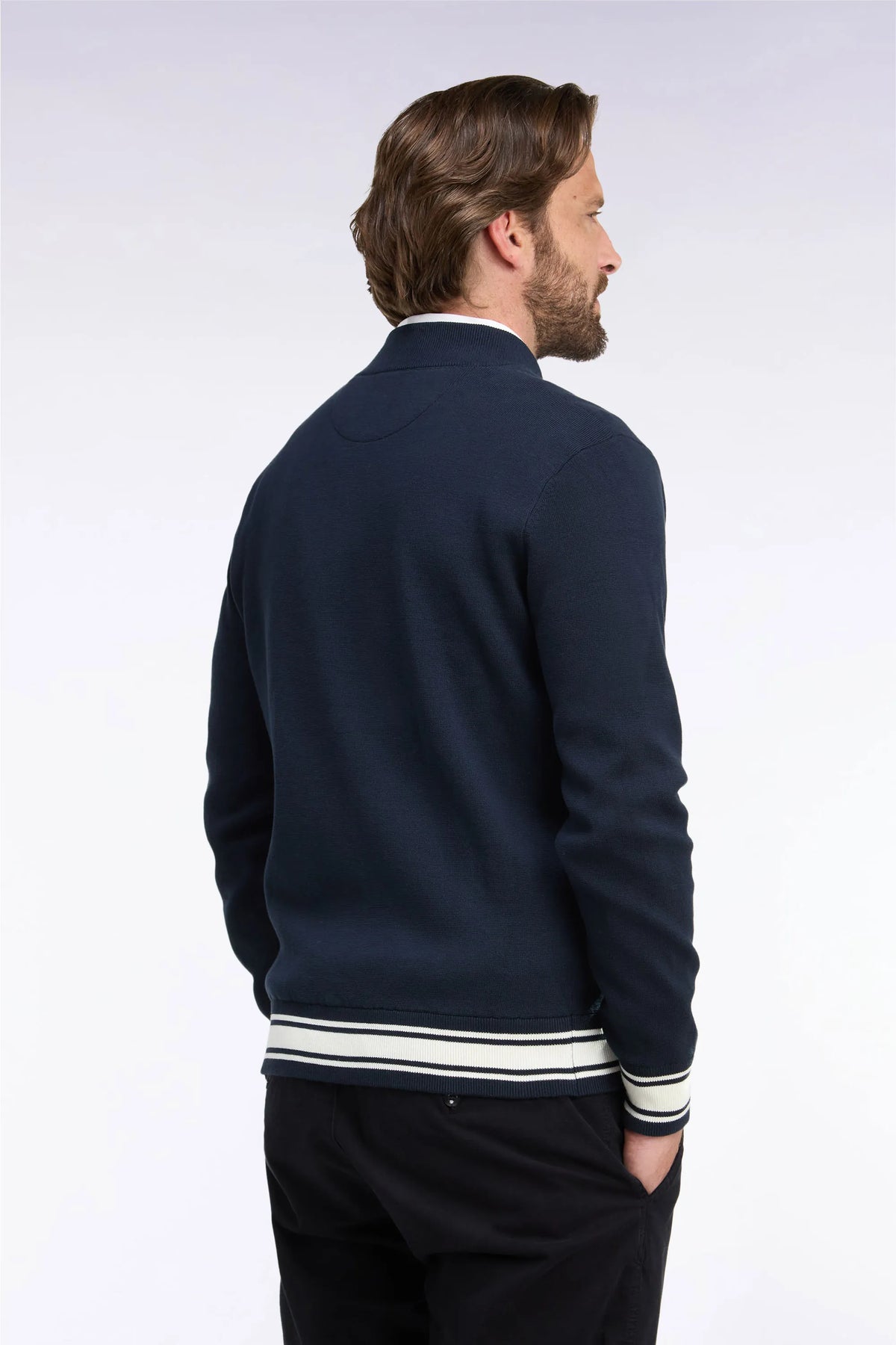 Eden Park 0 Men Zipped Teddy Cardigan in Navy Navy Cotton Milano Straight Cut SKU: H26MAICA0015_BLF Image 04