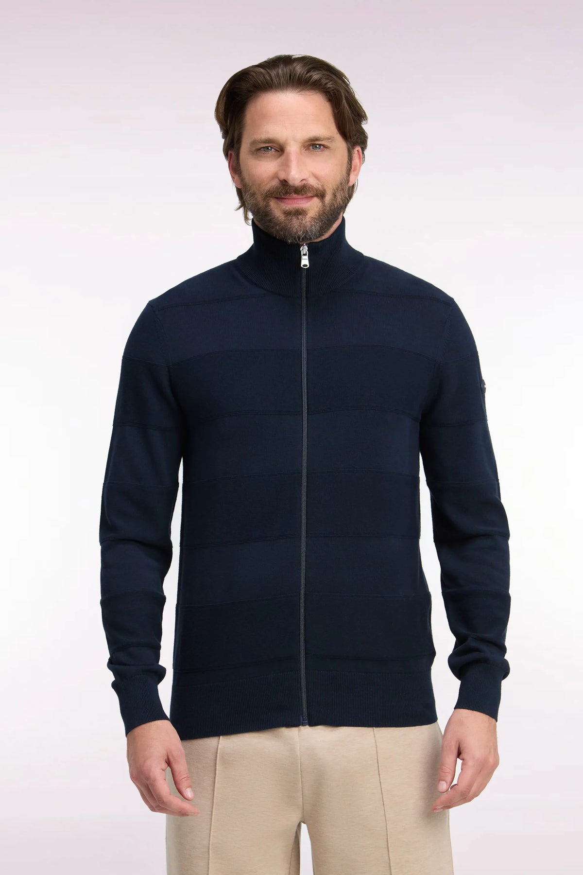 Eden Park 0 Men Straight Cut Navy Cotton and Viscose Golf Cardigan SKU: H26MAICA0018_BLF Image 01