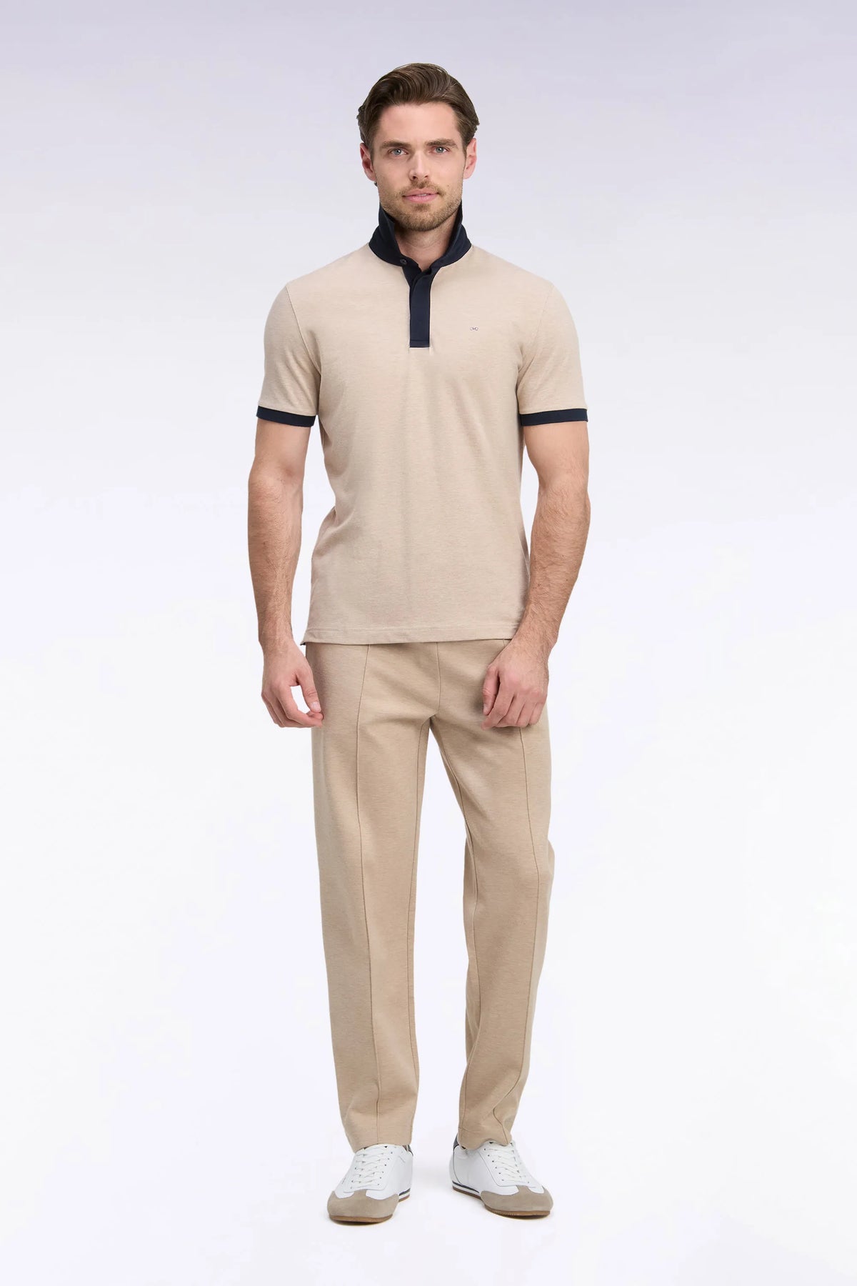 Eden Park Men Beige Stretch Cotton Interlock Joggers with a Straight Cut SKU: H26MAIJO0005_BEC13 Image 01