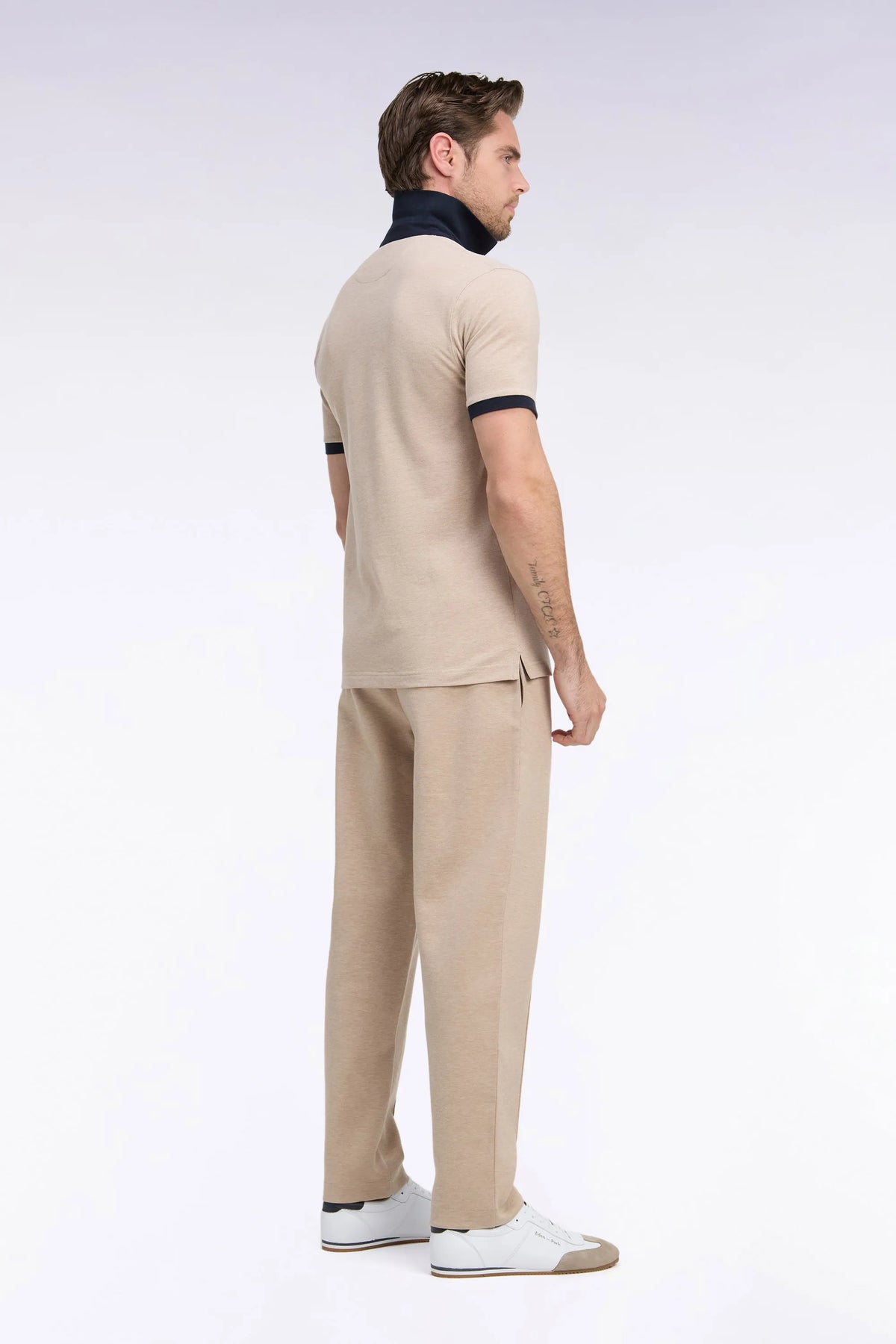 Eden Park Men Beige Stretch Cotton Interlock Joggers with a Straight Cut SKU: H26MAIJO0005_BEC13 Image 04