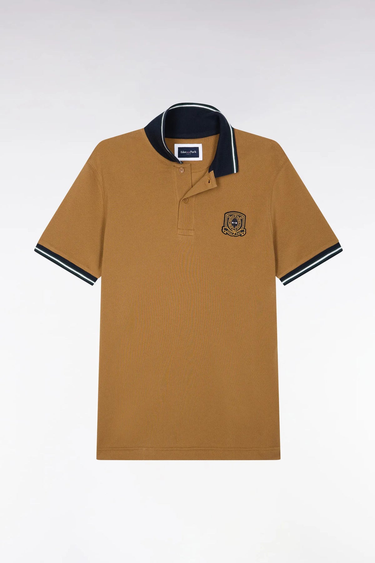 Eden Park Men Short-Sleeved Polo Shirt in Camel Combed Cotton PiquŽ with Straight-Cut Patch SKU: H26MAIPC0035_MAM40 Image 02