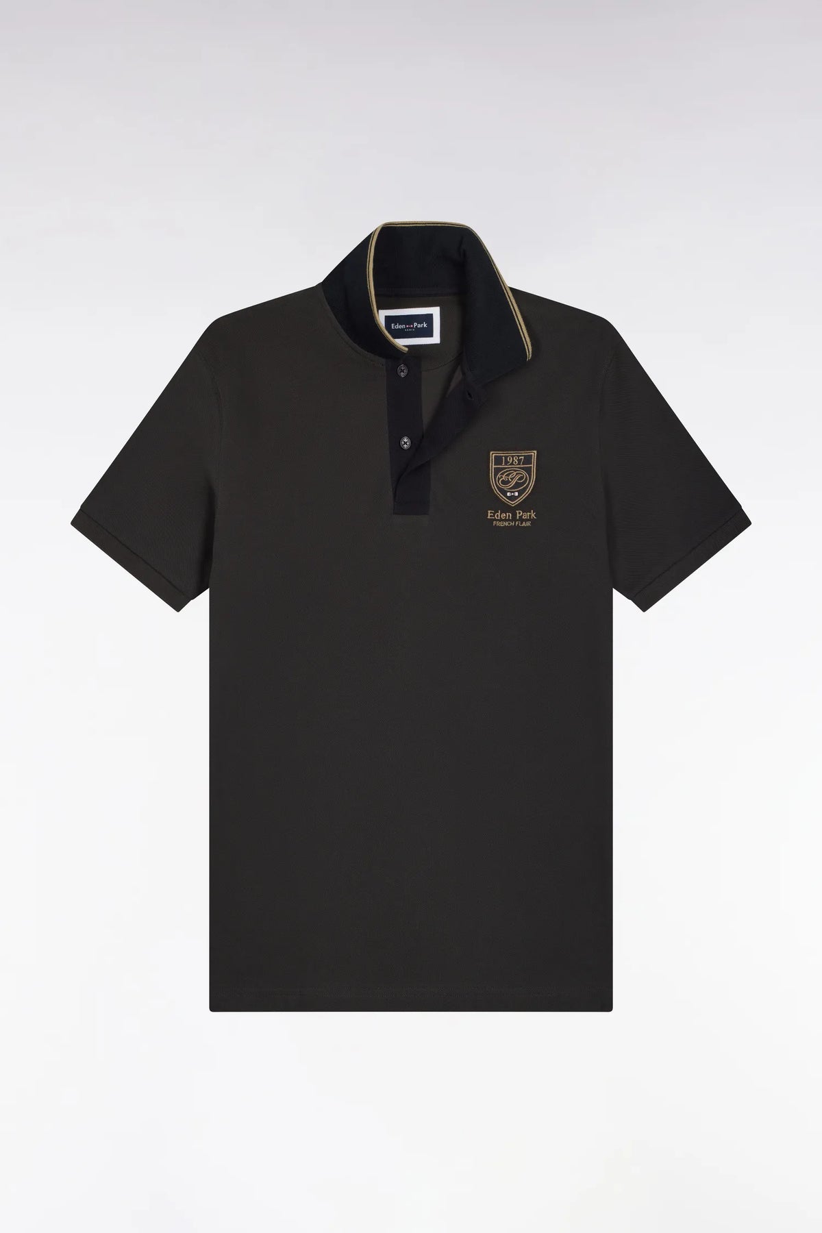 Eden Park Men Short-Sleeved Polo Shirt in Dark Grey Cotton with Straight-Cut Patch SKU: H26MAIPC0037_GRF1 Image 02