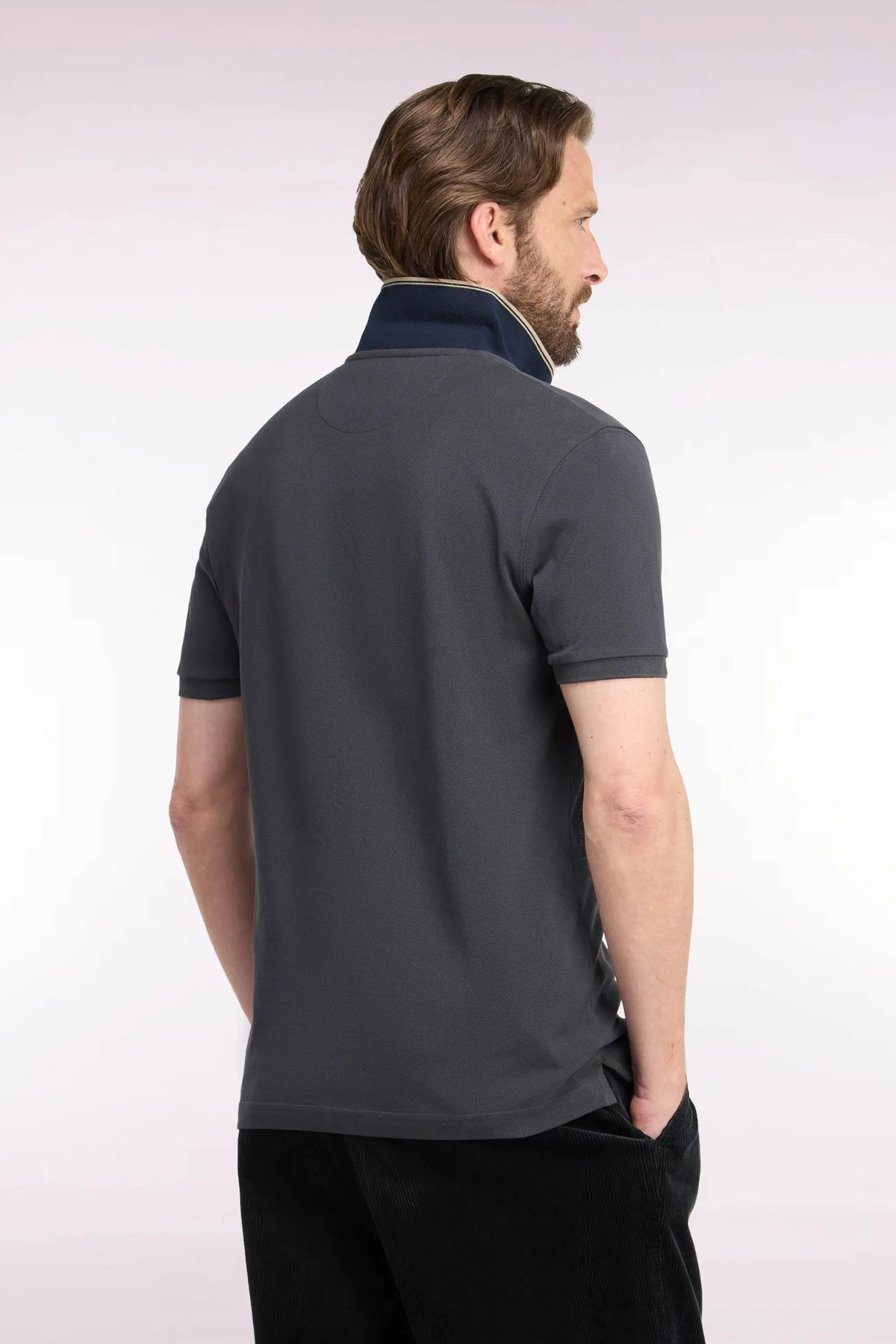 Eden Park Men Short-Sleeved Polo Shirt in Dark Grey Cotton with Straight-Cut Patch SKU: H26MAIPC0037_GRF1 Image 04