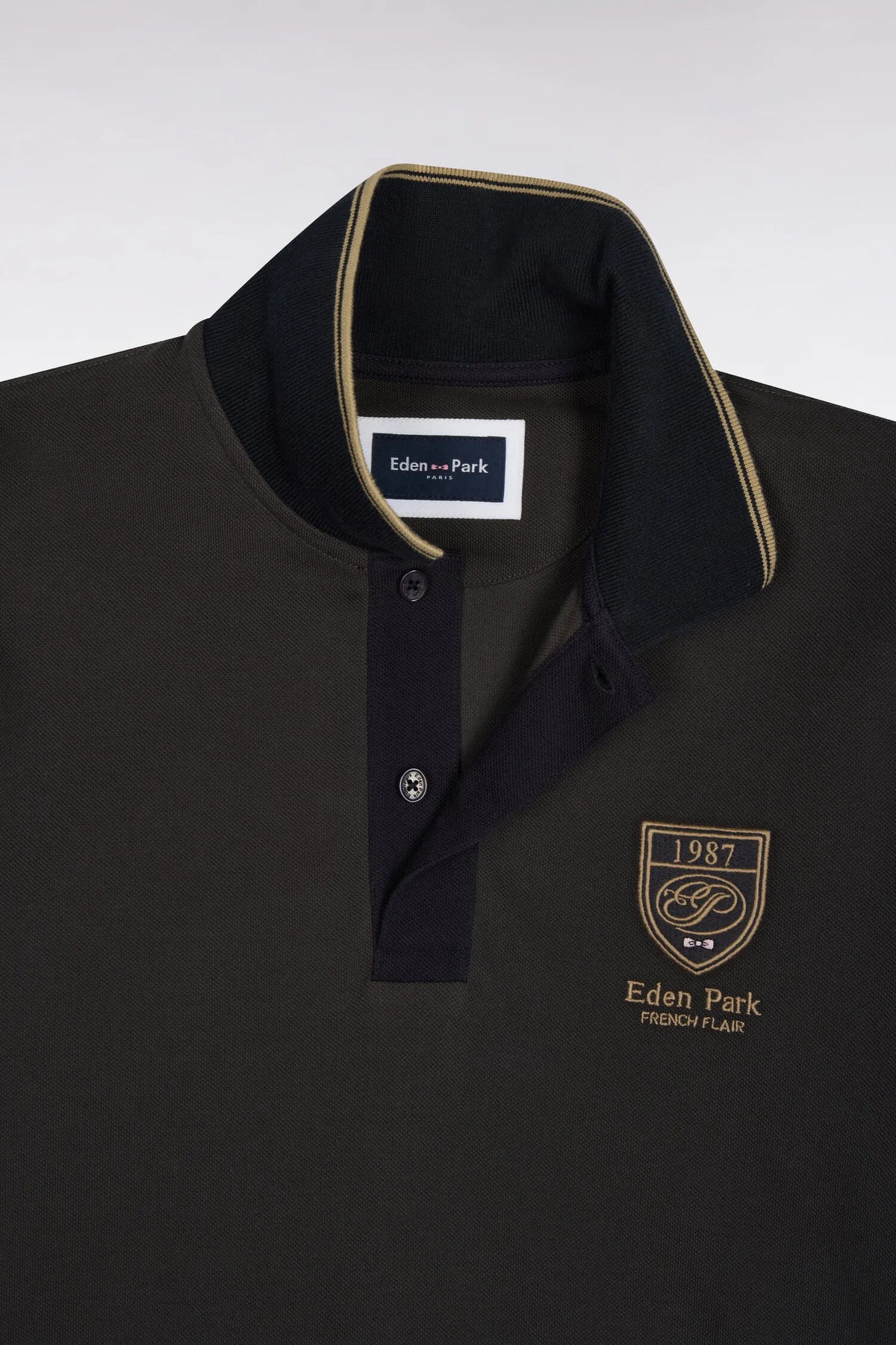 Eden Park Men Short-Sleeved Polo Shirt in Dark Grey Cotton with Straight-Cut Patch SKU: H26MAIPC0037_GRF1 Image 05