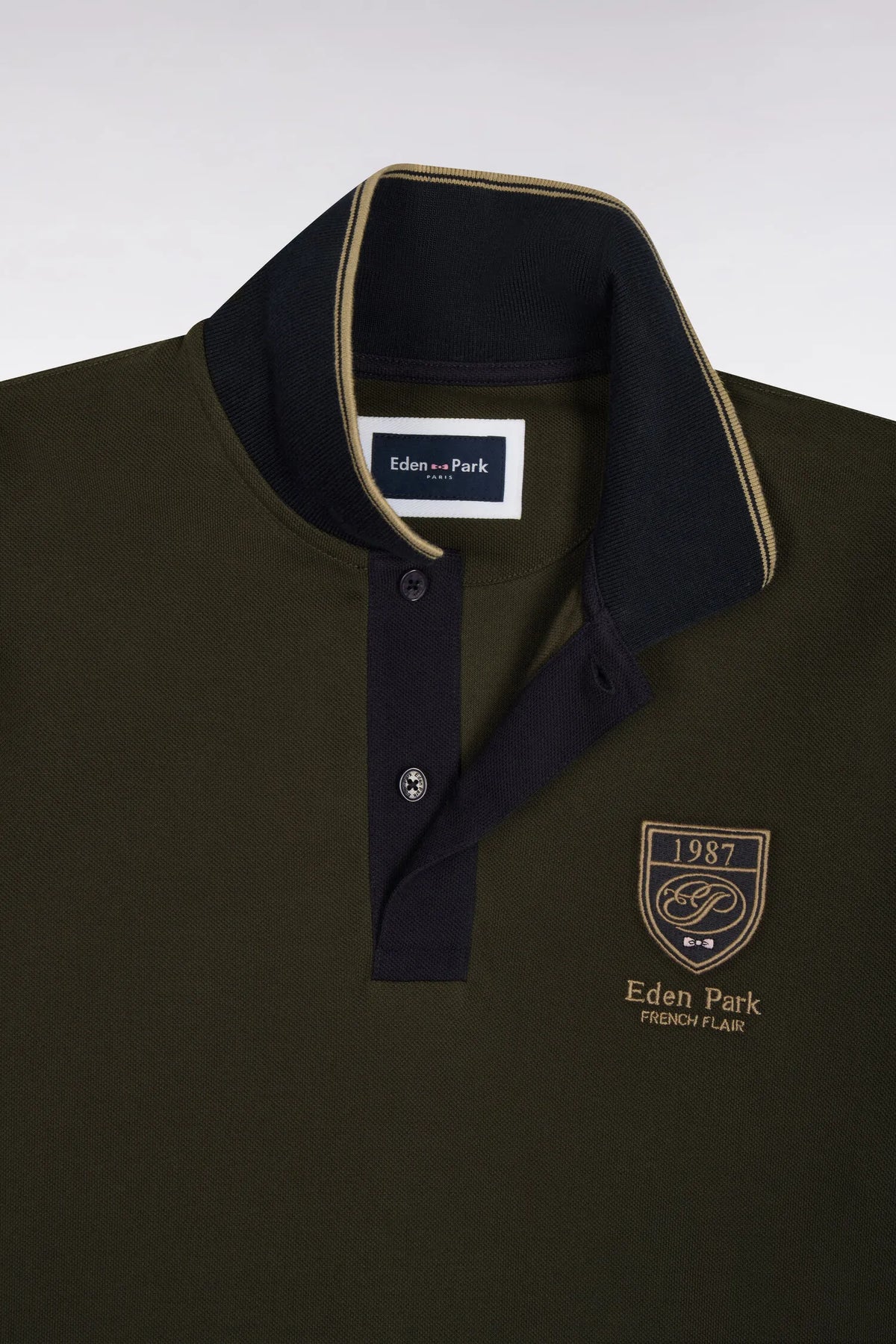 Eden Park Men Short-Sleeved Polo Shirt in Green Cotton with Straight-Cut Patch SKU: H26MAIPC0037_KAF9 Image 05
