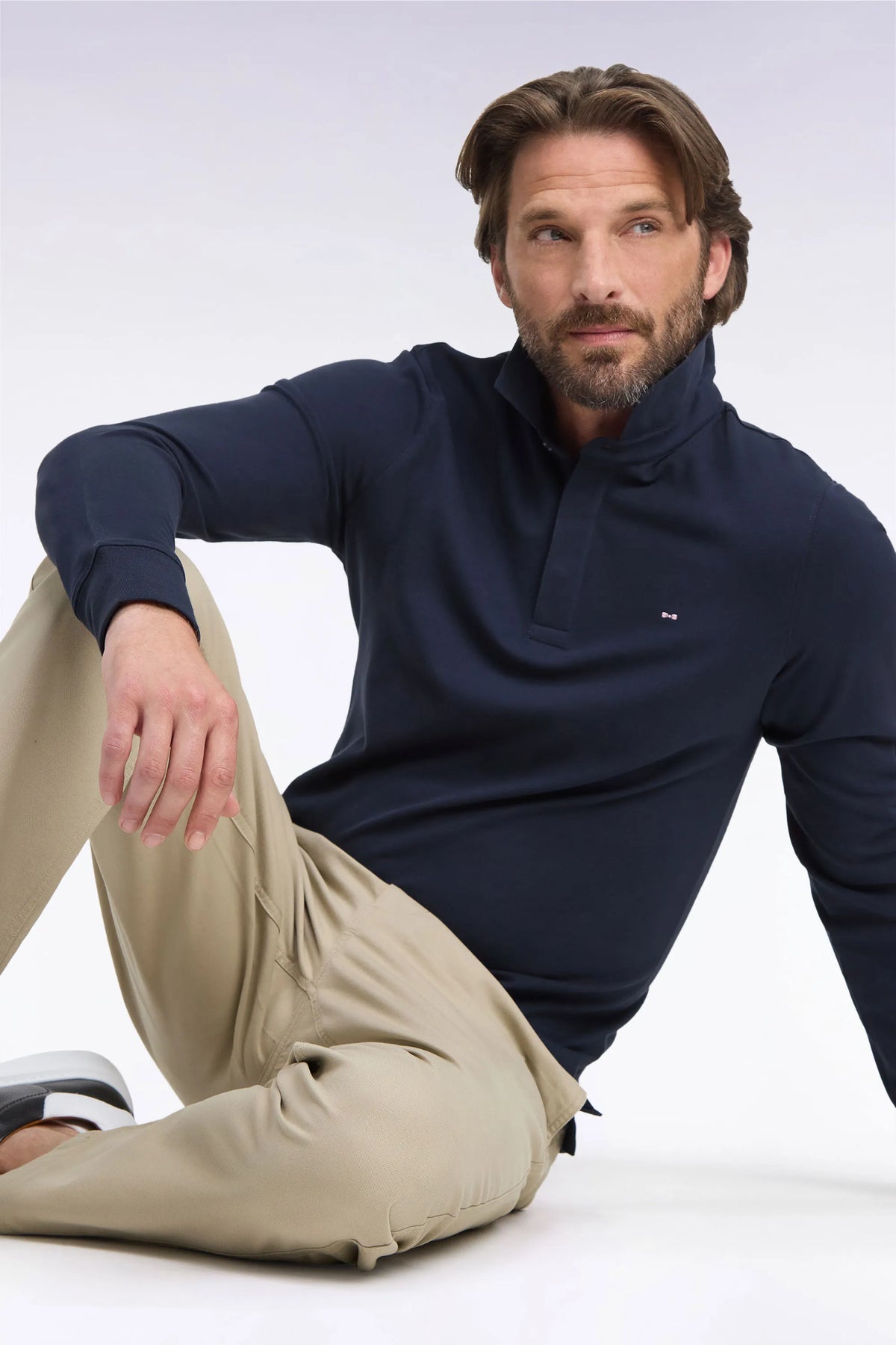 Eden Park Men Slim-Fit Navy Stretch Cotton Long-Sleeved Polo Shirt SKU: H26MAIPL0005_BLF Image 02