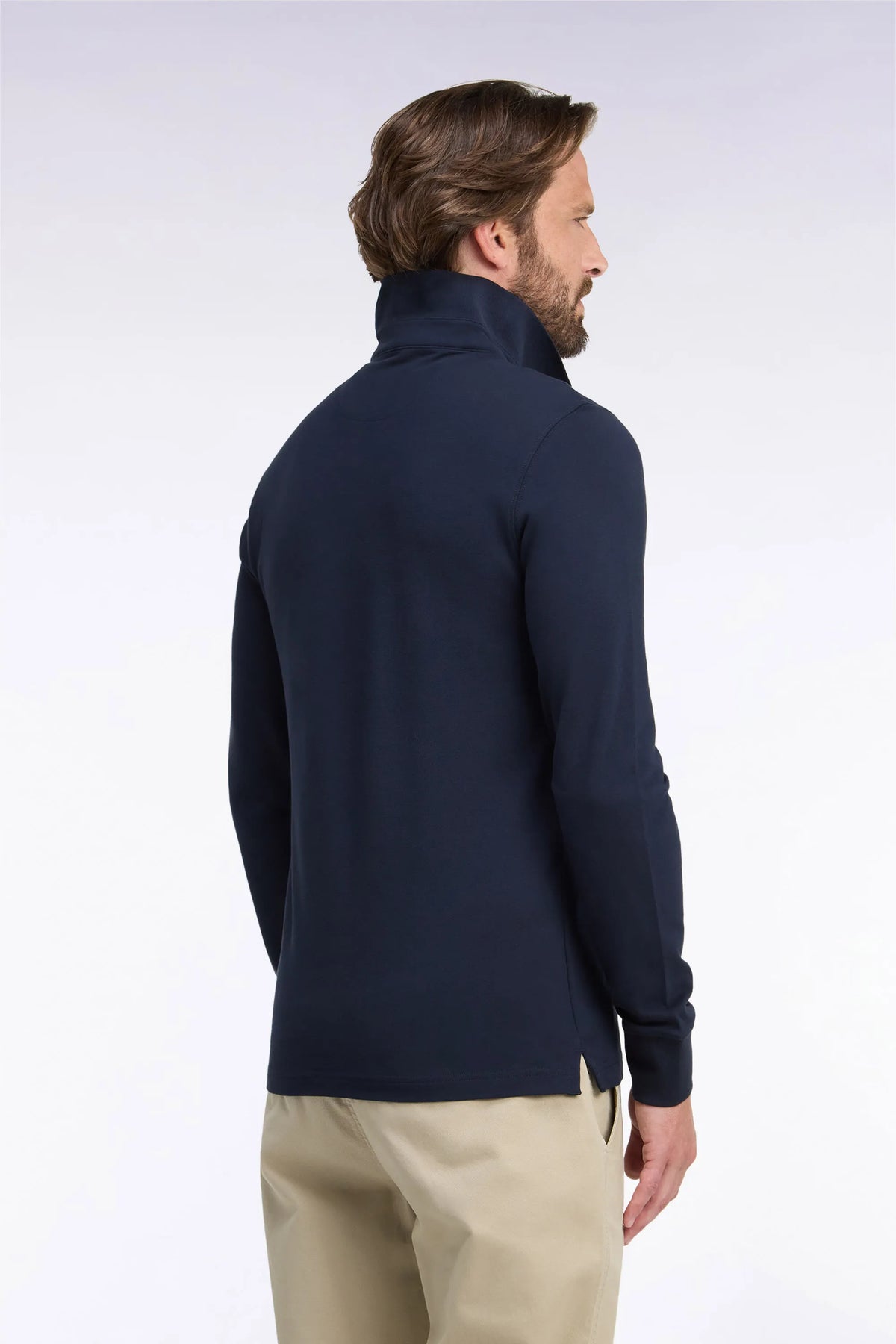 Eden Park Men Slim-Fit Navy Stretch Cotton Long-Sleeved Polo Shirt SKU: H26MAIPL0005_BLF Image 03