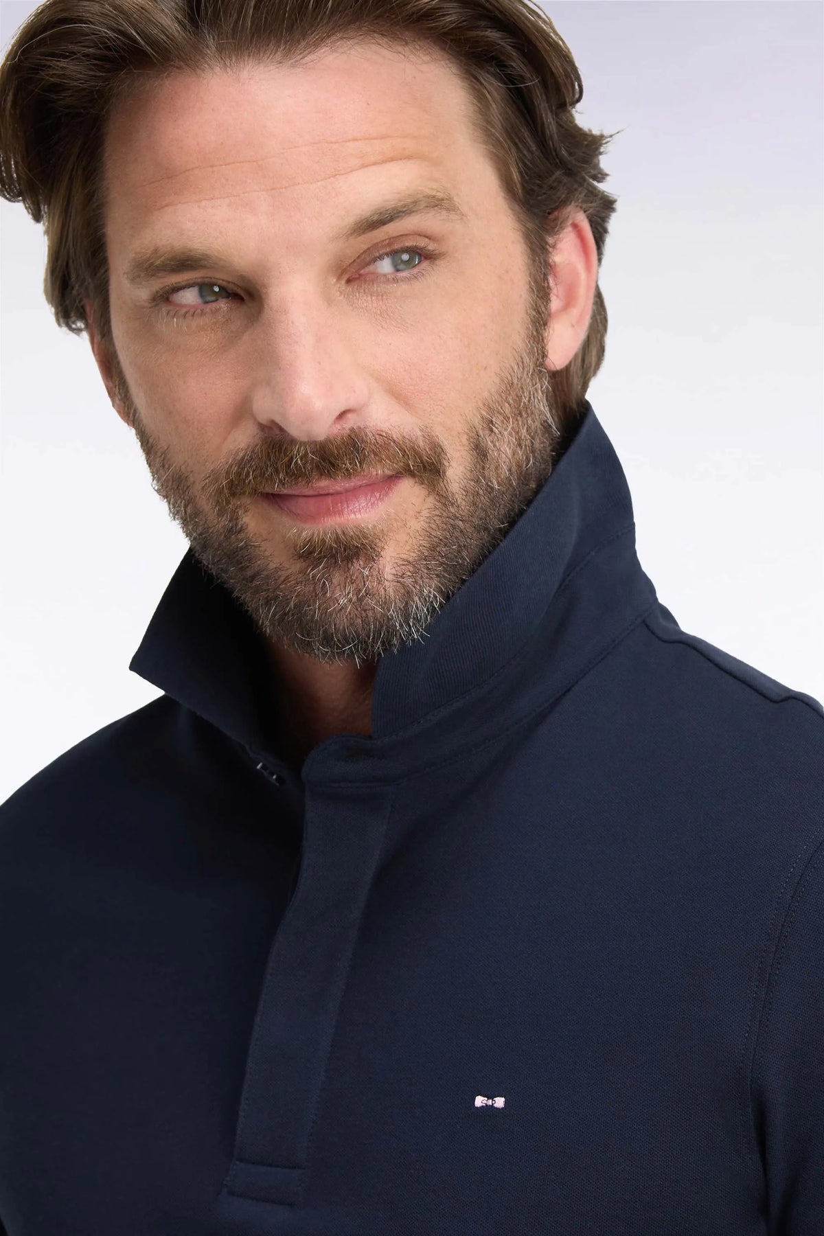 Eden Park Men Slim-Fit Navy Stretch Cotton Long-Sleeved Polo Shirt SKU: H26MAIPL0005_BLF Image 04