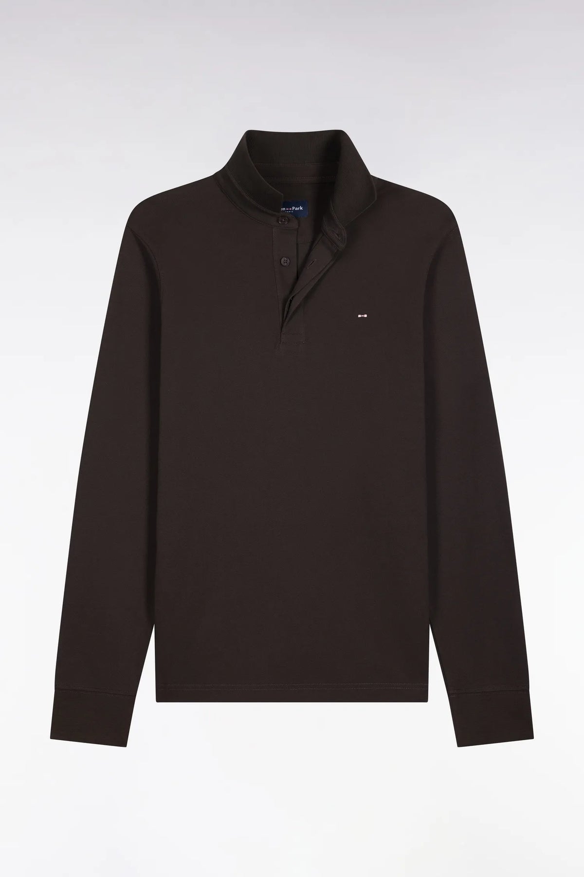 Eden Park Men Slim-Fit Brown Stretch Cotton Long-Sleeved Polo Shirt SKU: H26MAIPL0005_MAF1 Image 02