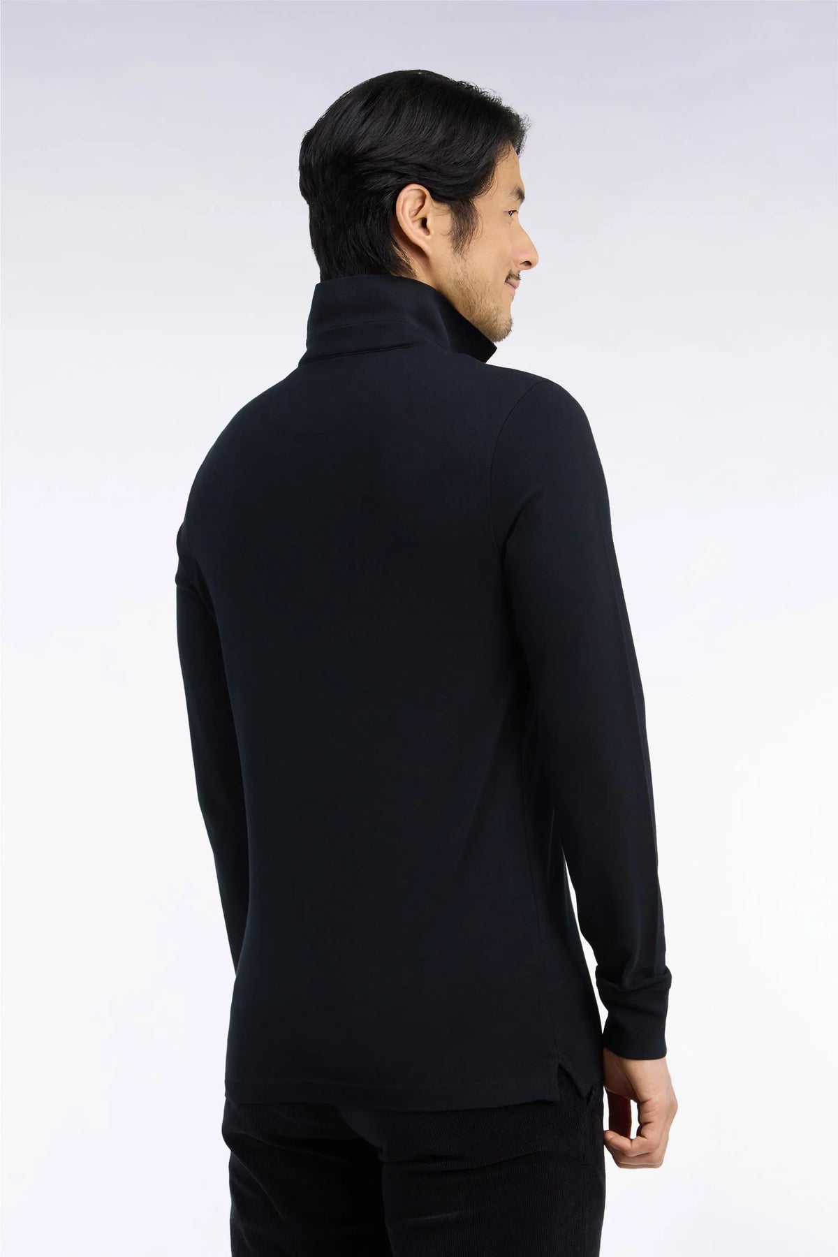 Eden Park Men Long-Sleeved Polo Shirt in Black Stretch Cotton with Slim Fit SKU: H26MAIPL0005_NO Image 04