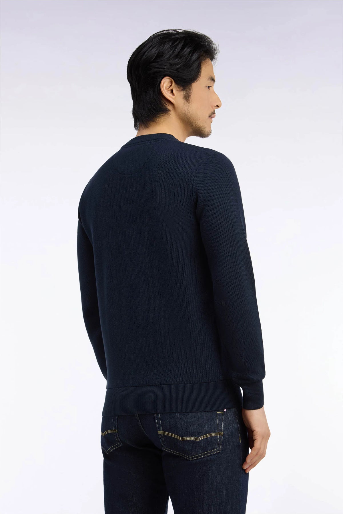 Eden Park 0 Men Round-Neck Sweater in Navy Cotton with a Straight Cut SKU: H26MAIPU0005_BLF Image 04