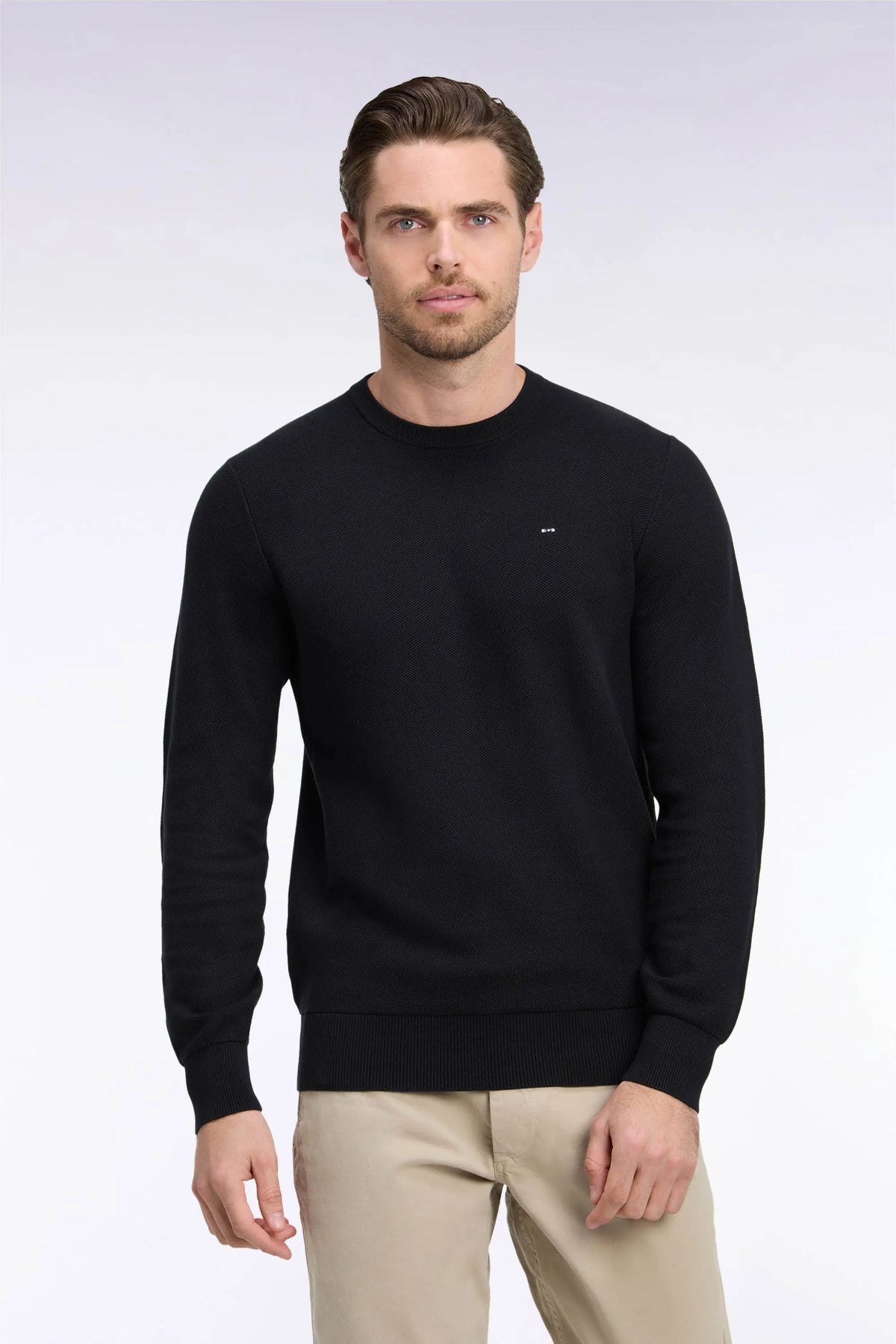 Eden Park 0 Men Straight-Cut Black Cotton Round-Neck Sweater SKU: H26MAIPU0005_NO Image 01