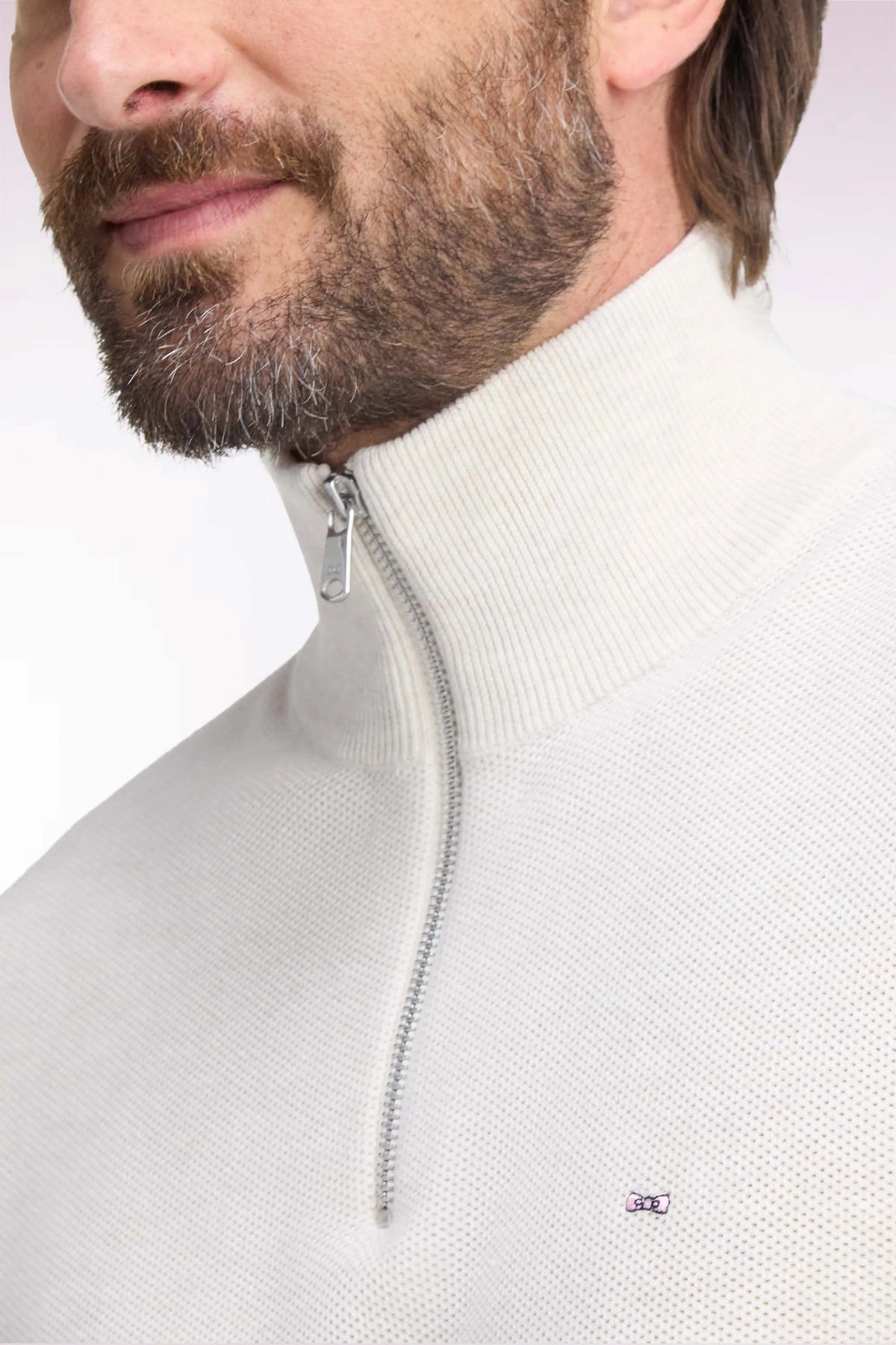 Eden Park 0 Men Straight-Cut Ecru Cotton Trucker Collar Sweater SKU: H26MAIPU0006_BEC15 Image 06