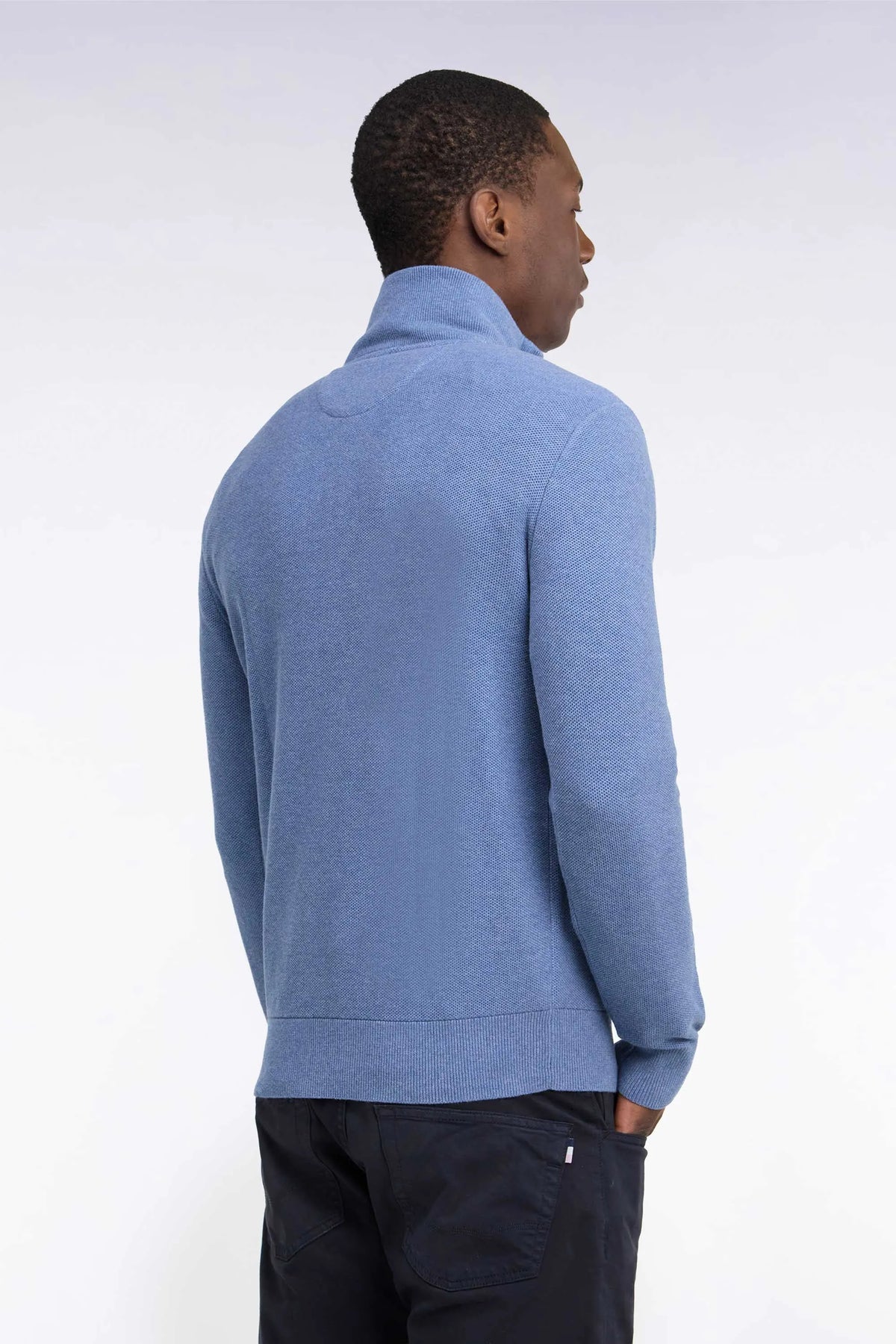 Eden Park 0 Men Straight-Cut Blue Cotton Trucker Collar Sweater SKU: H26MAIPU0006_BLC8 Image 04