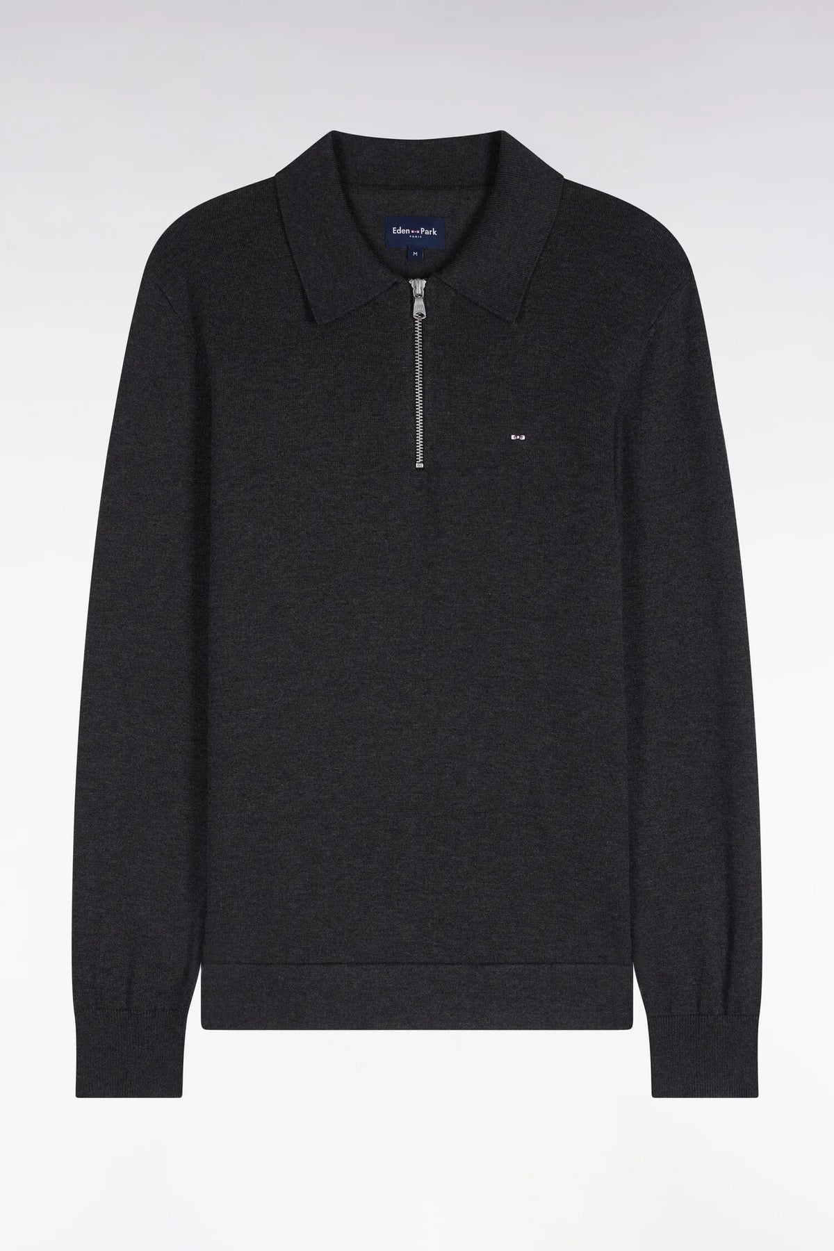 Eden Park 0 Men Straight-Cut Dark Grey Cotton and Viscose Zip-Up Polo Collar Sweater SKU: H26MAIPU0040_GRF11 Image 02