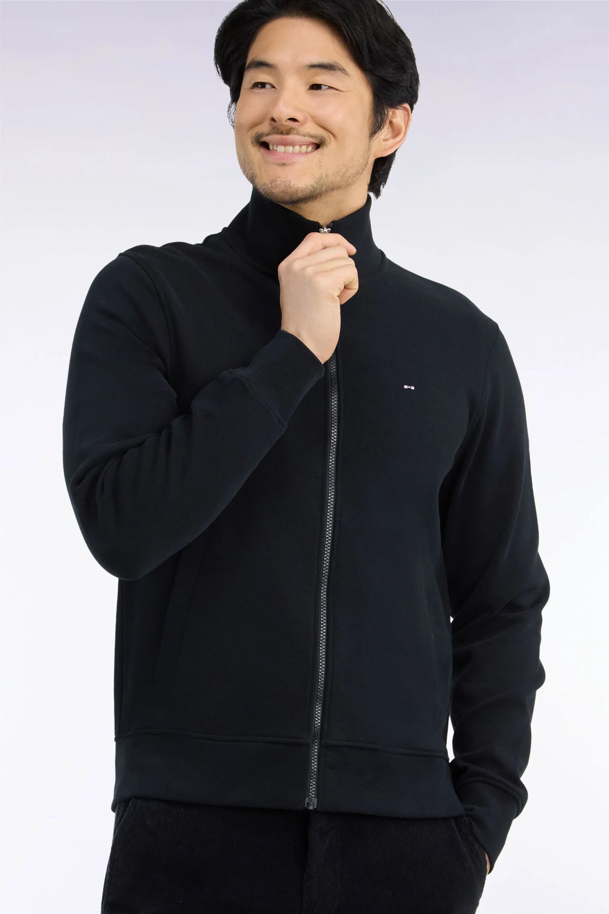 Eden Park 0 Men Straight-Cut Black Cotton Fleece Zip-Up Sweatshirt SKU: H26MAISW0003_NO Image 03