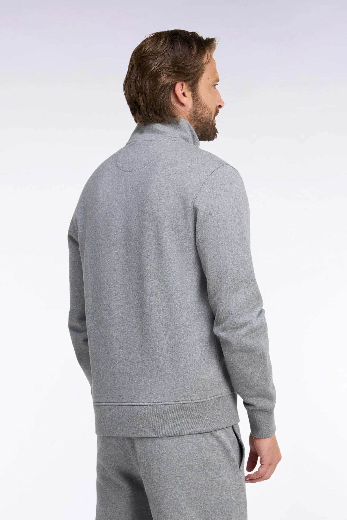 Eden Park 0 Men Zip-Up Sweatshirt with Trucker Collar in Grey Cotton with a Straight Cut SKU: H26MAISW0006_GRM19 Image 04