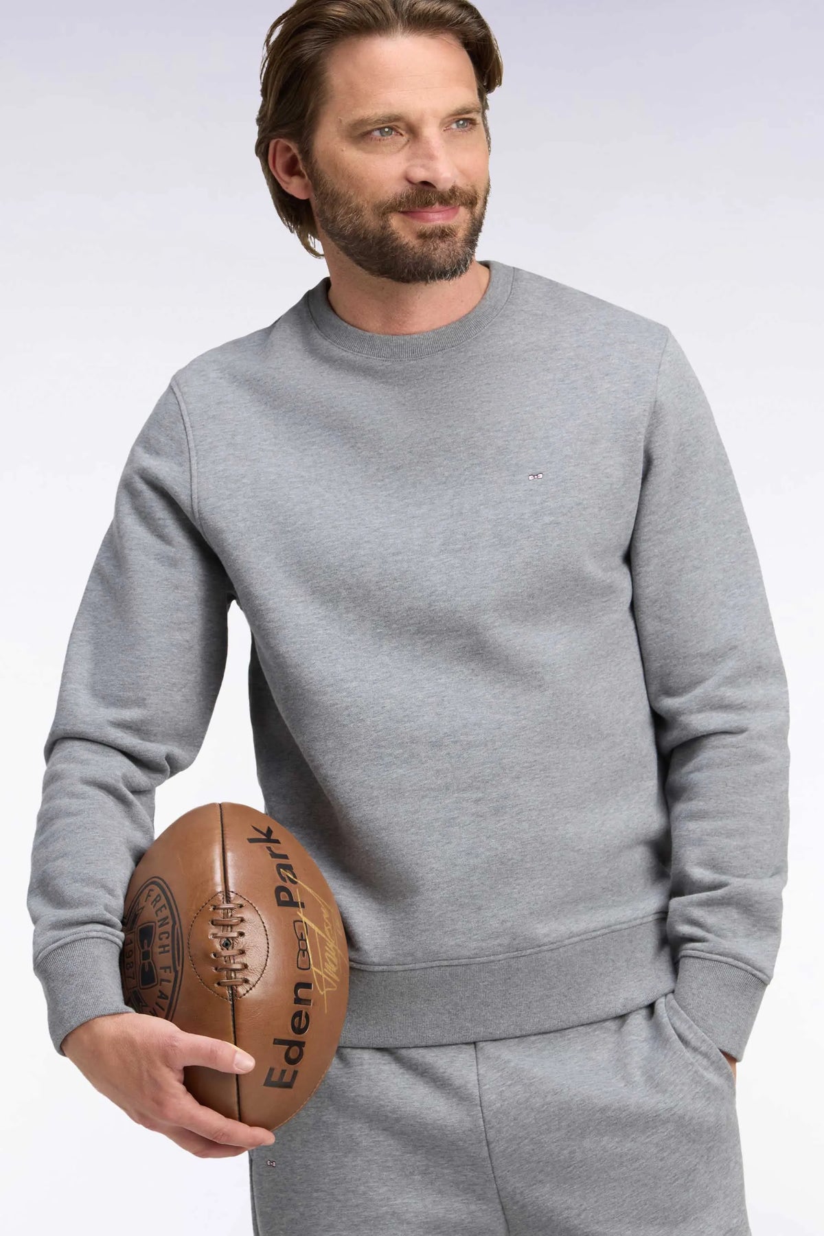Eden Park Men Grey Cotton Fleece Crewneck Sweatshirt with a Straight Cut SKU: H26MAISW0007_GRM19 Image 03
