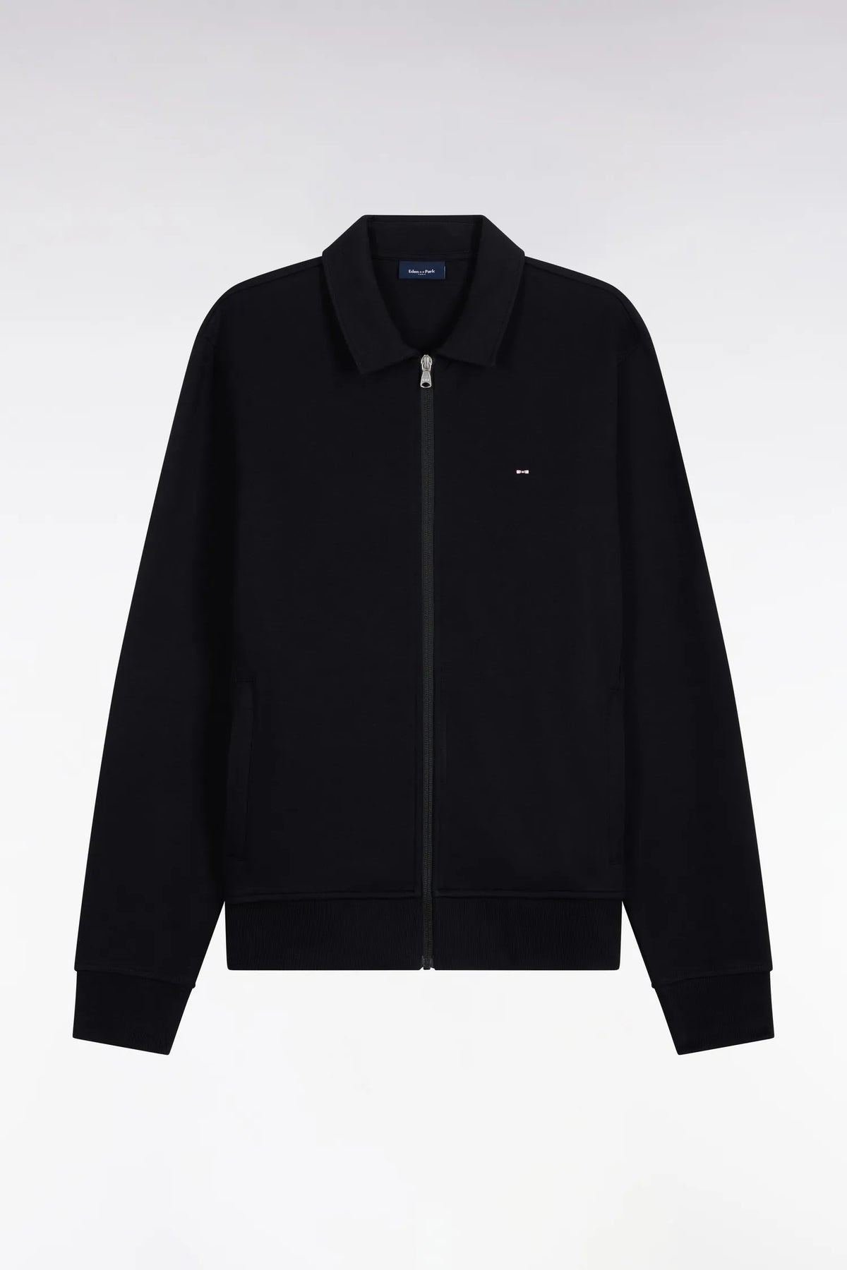 Eden Park Men Straight-Cut Black Cotton Polo Collar Zip-Up Sweatshirt SKU: H26MAISW0020_NO Image 02