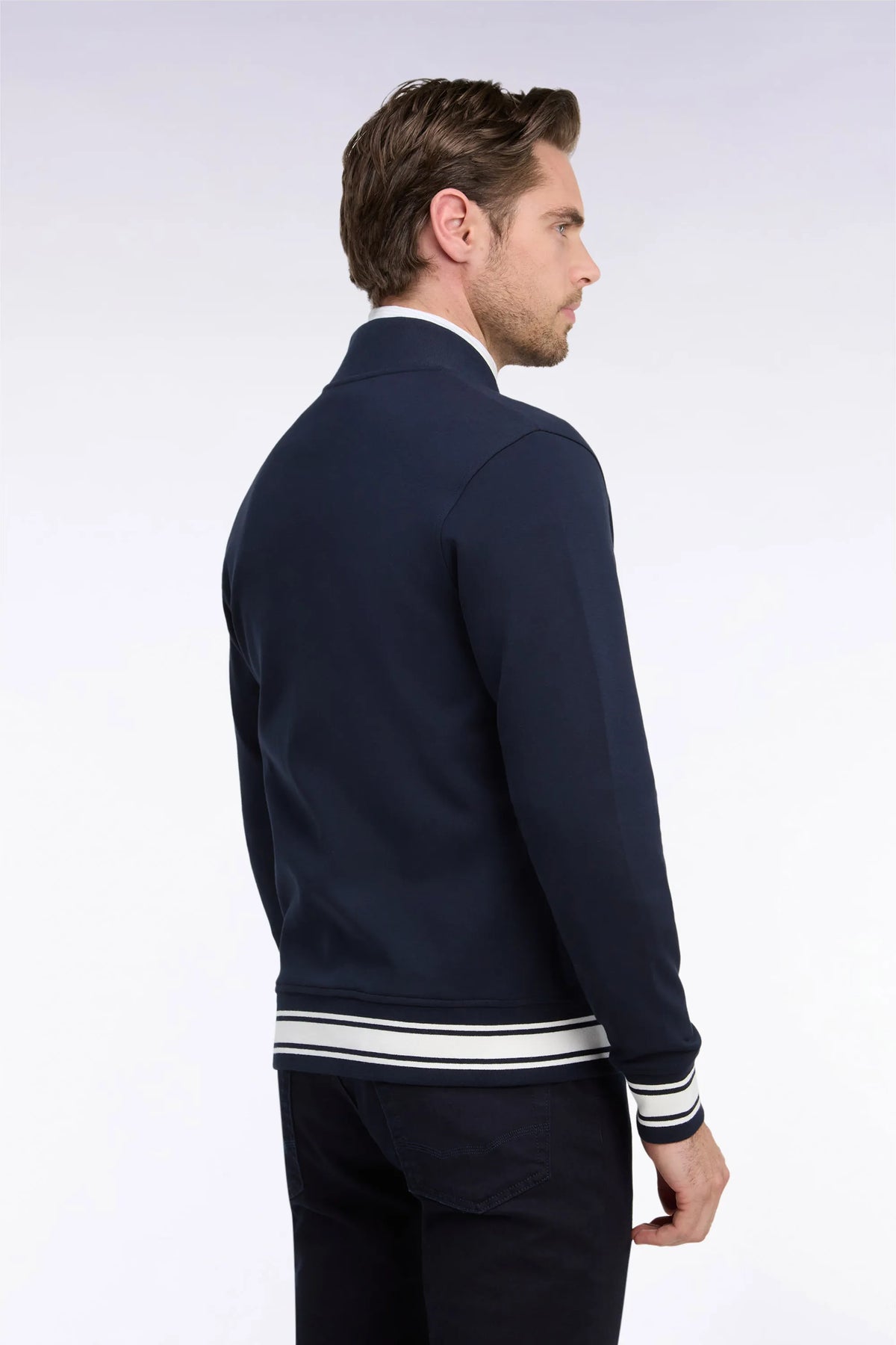 Eden Park Men Zipped Navy Interlock Sweatshirt with Ribbed Straight Cut Teddy SKU: H26MAISW0036_BLF Image 04