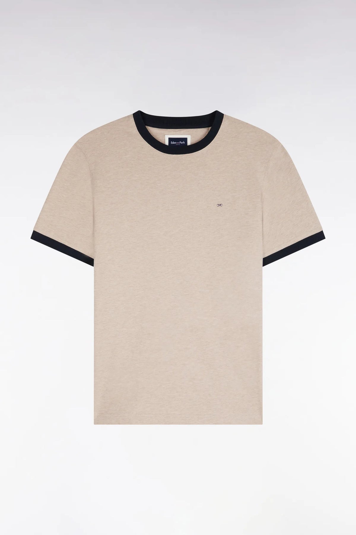 Eden Park Men Short-Sleeved Short-Sleeved Cotton T-Shirt in Beige with Navy Ribbing with a Straight Cut SKU: H26MAITC0021_BEC13 Image 02