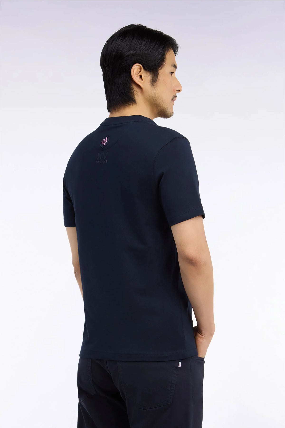 Eden Park Men Short-Sleeved Navy Cotton T-Shirt with XV De France Screen Print Straight Cut SKU: H26MAITC0034_BLF Image 04