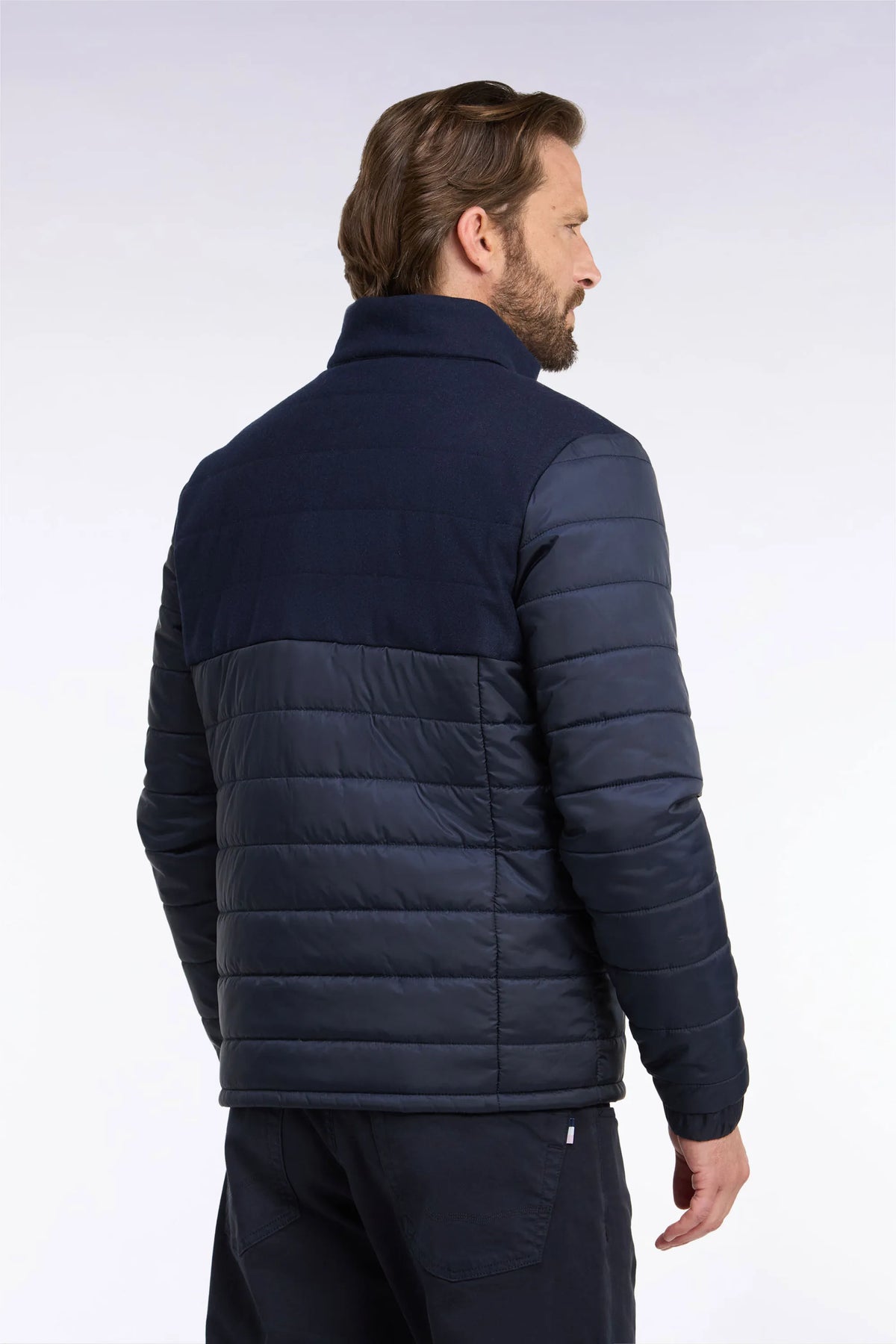 Eden Park 0 Men Two-Material Down Jacket in Nylon and Navy Flannel SKU: H26PAMDL0006_BLF Image 04