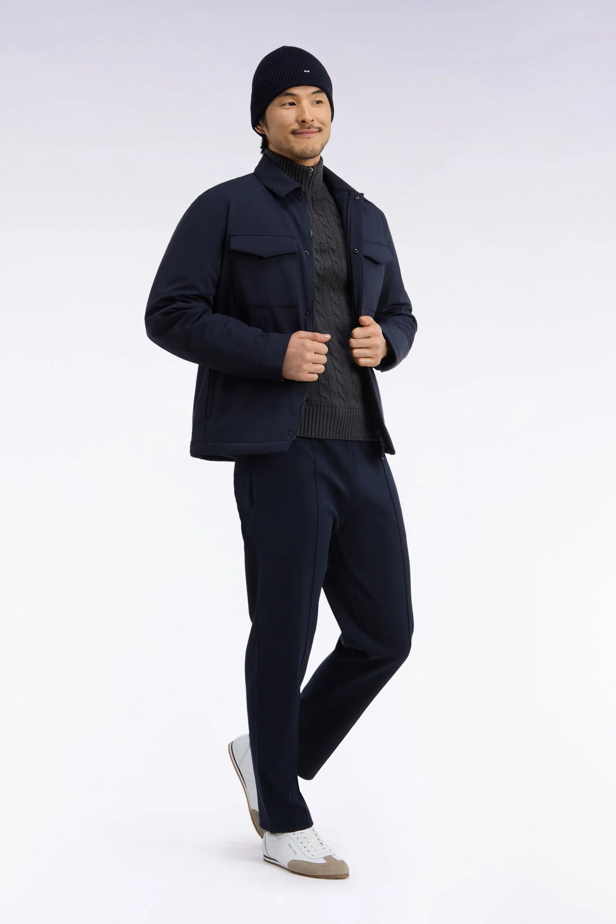 Eden Park 0 Men Straight-Cut Navy Stretch Nylon Overshirt SKU: H26PAMSU0005_BLF Image 03